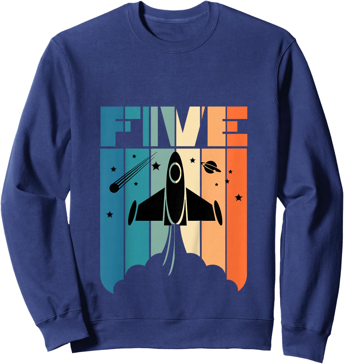 Kids 5 Year Old 5th Space Rocket Astronaut Birthday Boys Girls Sweatshirt - Sweatshirt | Navy