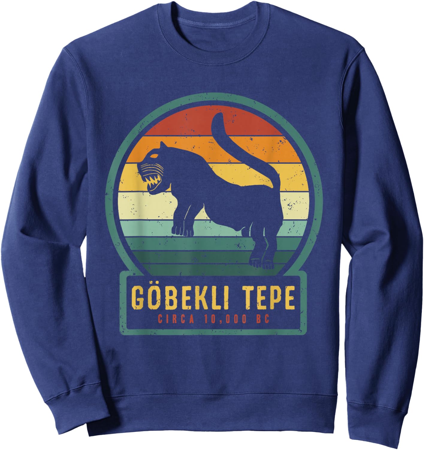 Gobekli Tepe Lion - Large Cat Ancient Megalithic Structure Sweatshirt - Sweatshirt | Navy
