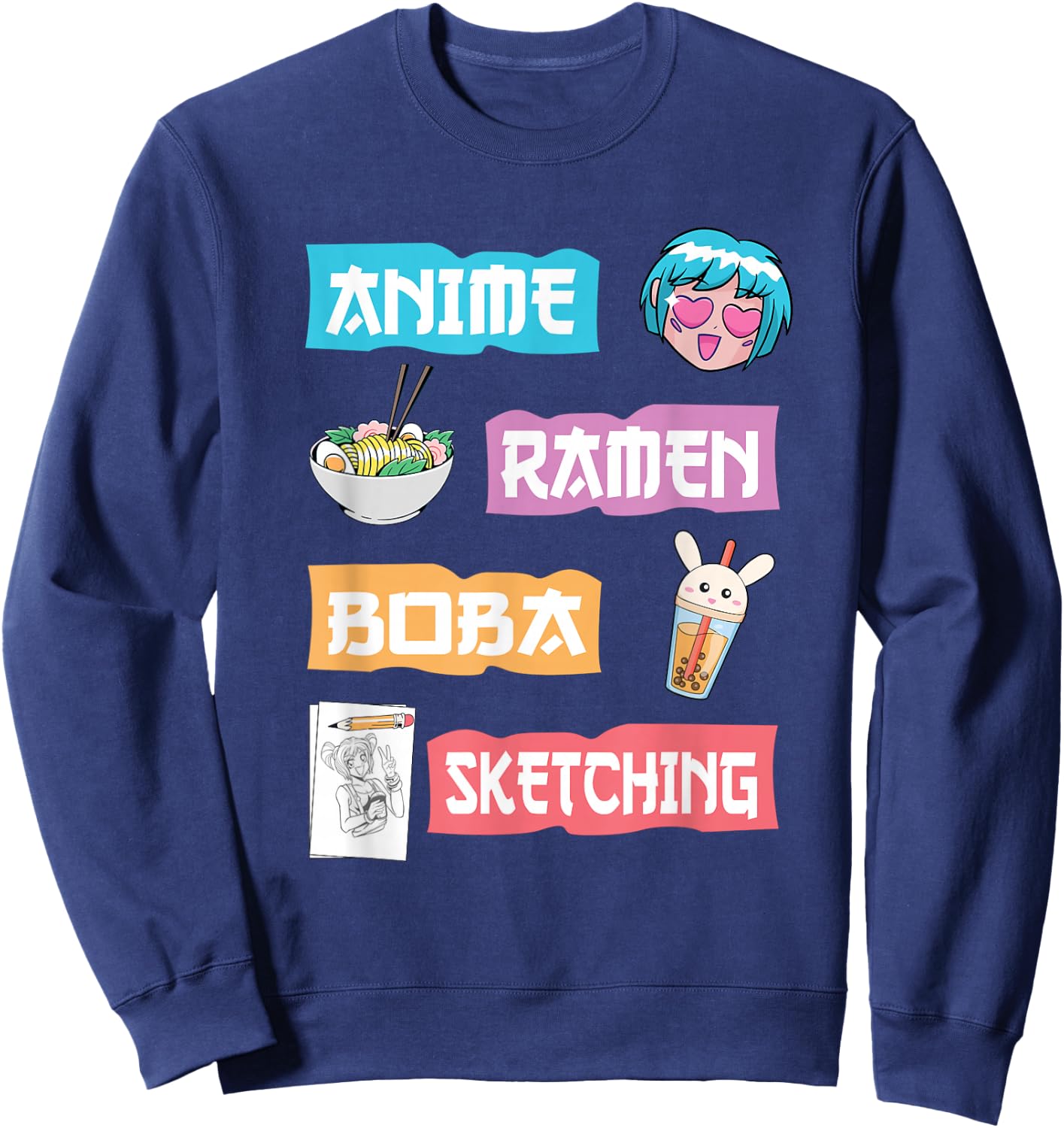 Anime Ramen Boba Sketching - Kawaii Anime Lover Merch Gift Small Sweatshirt - Sweatshirt | Navy