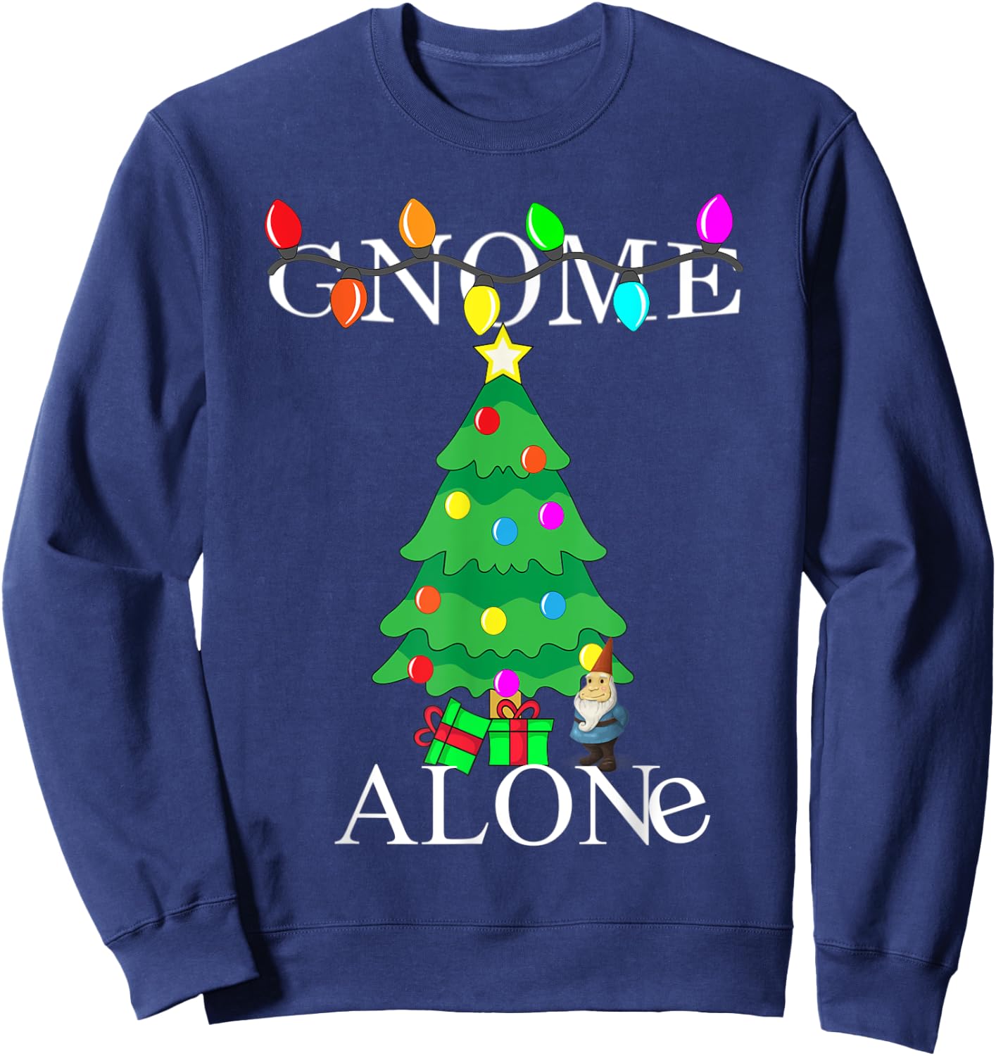 Gnome Alone Funny Christmas Parody Garden Gnome Gift Sweatshirt - Sweatshirt | Navy