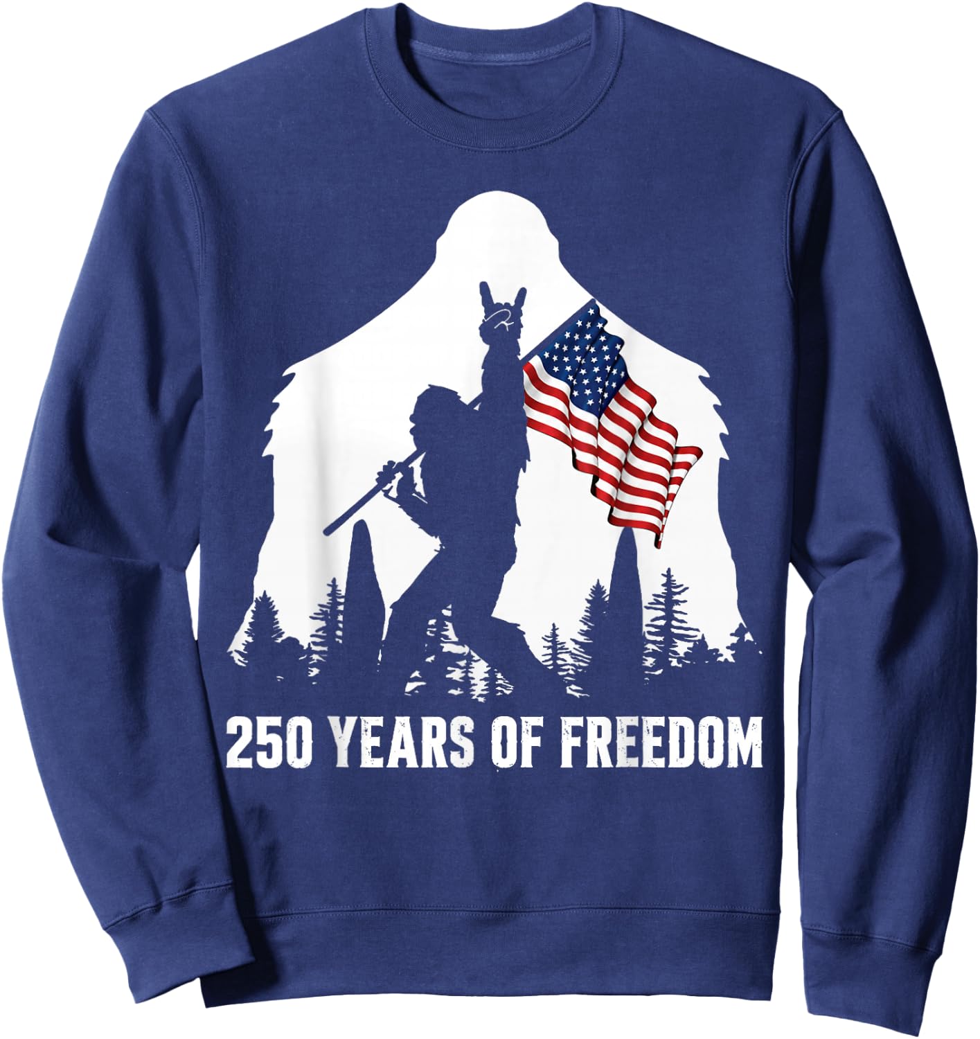 Big Foot Bigfoot Sasquatch American Flag Patriotic 4th July Sweatshirt - Sweatshirt | Navy