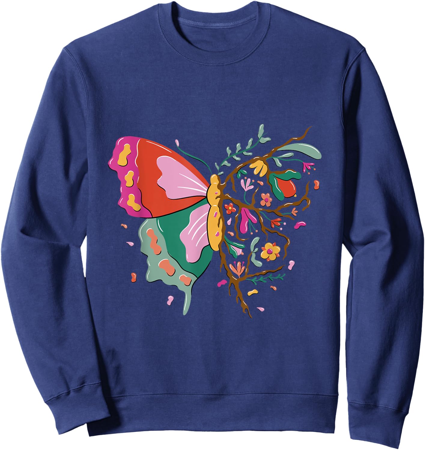 Butterfly in nature design with flowers Sweatshirt - Sweatshirt | Navy