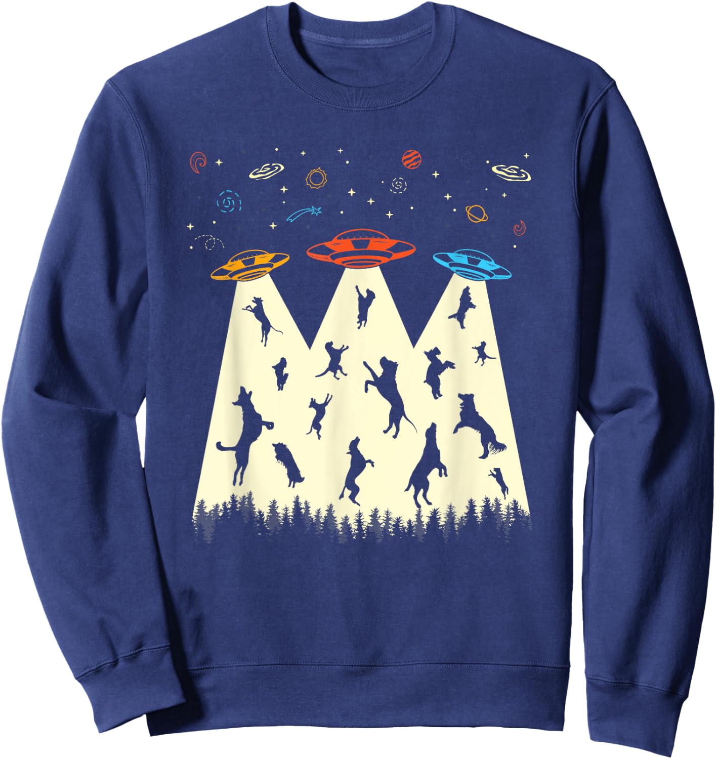 UFO Abduction Shirt Alien Dog Lover Retro Flying Saucer Women Girls Kids Sweatshirt - Sweatshirt | Navy