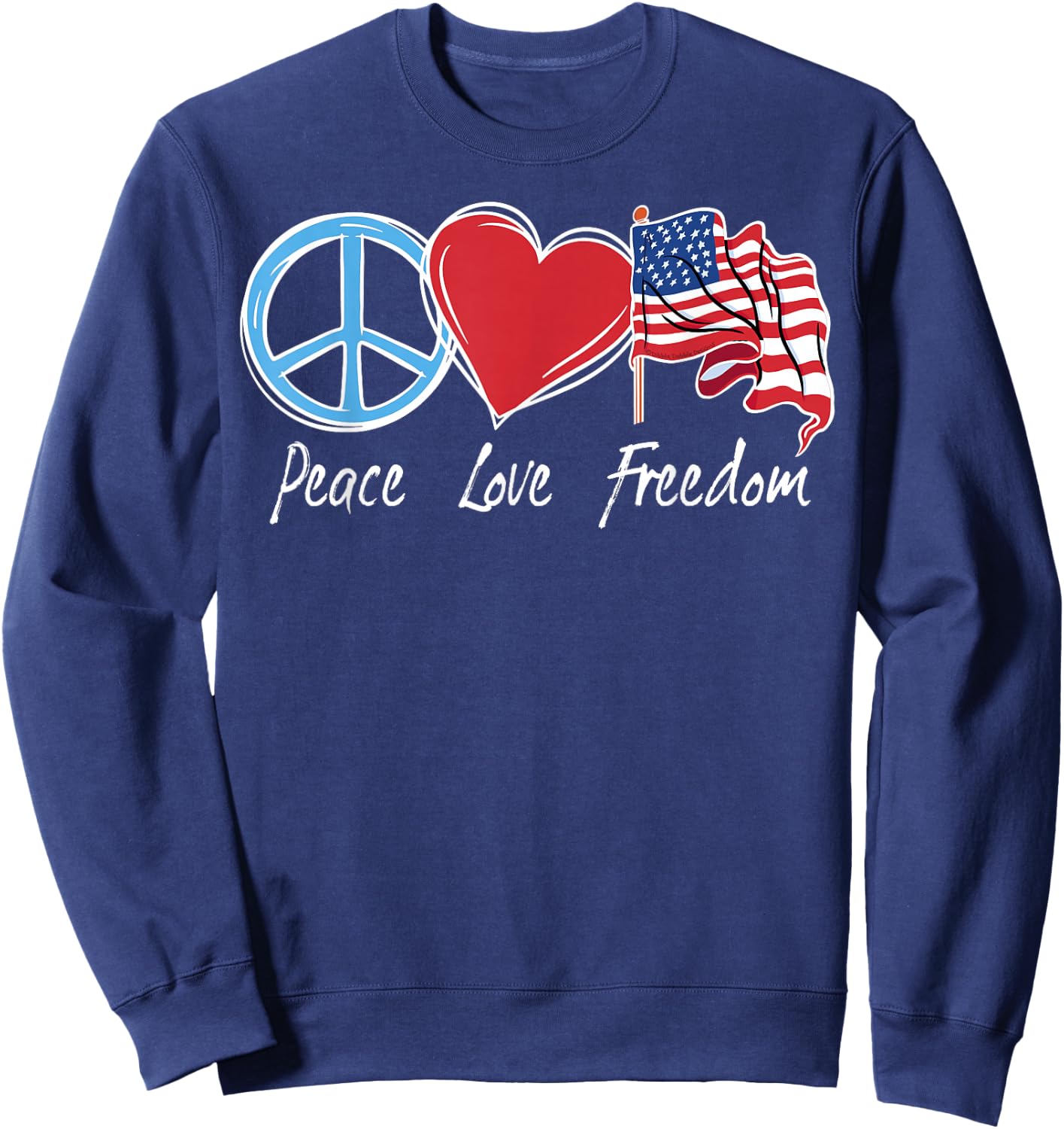 Patriotic Retro Peace Love Freedom USA Flag 4th of July Sweatshirt - Sweatshirt | Navy