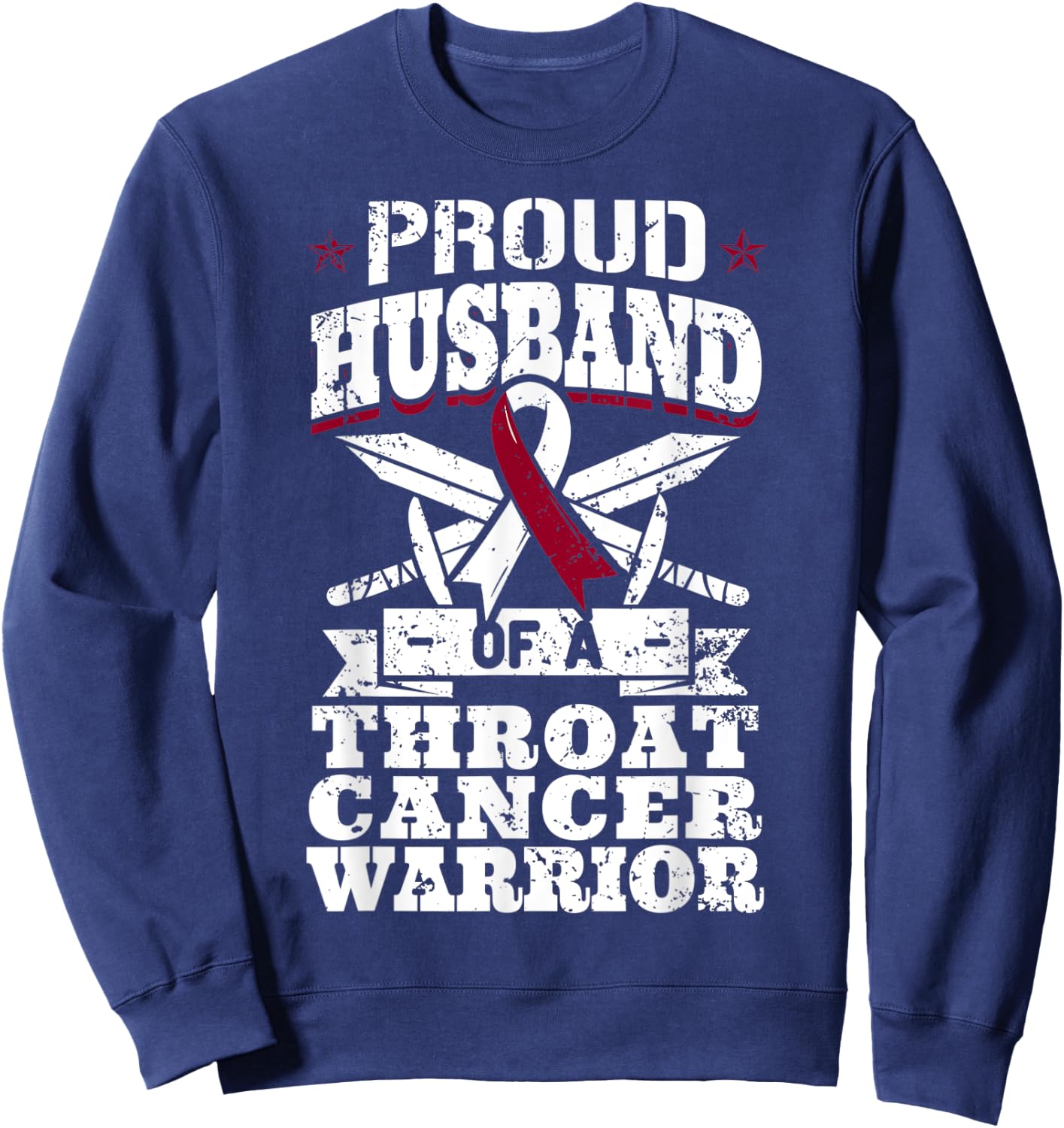 Proud Husband Of A Throat Cancer Warrior Awareness Ribbon Sweatshirt - Sweatshirt | Navy