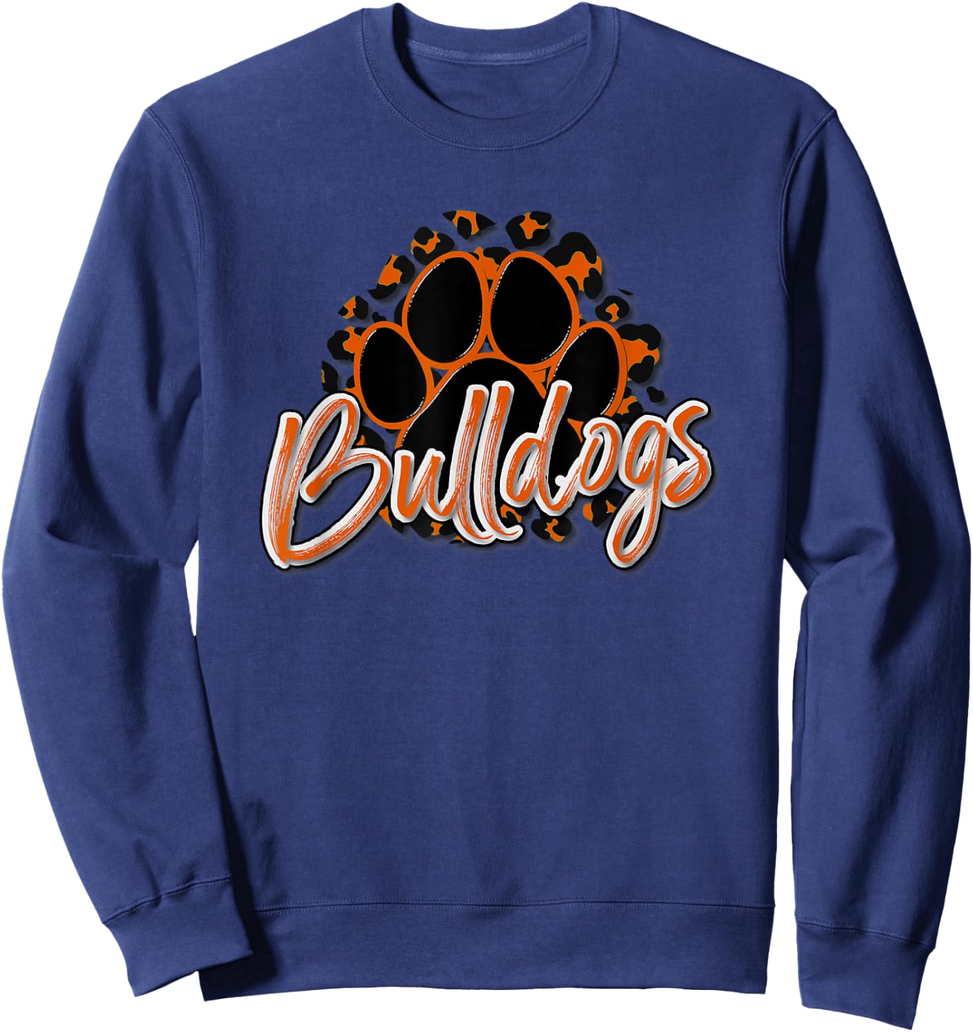 Bulldogs Orange Black Cheetah School Sports Fan Team Spirit Sweatshirt - Sweatshirt | Navy