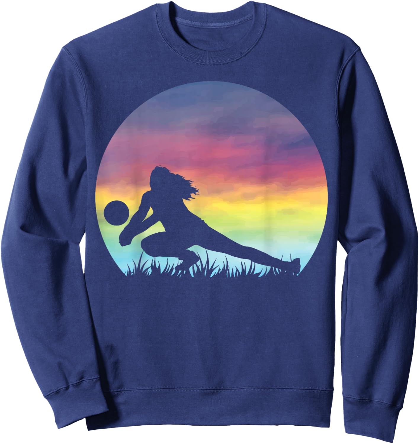 Women's Volleyball Silhouette Colorful Retro Sunset Girls Sweatshirt - Sweatshirt | Navy