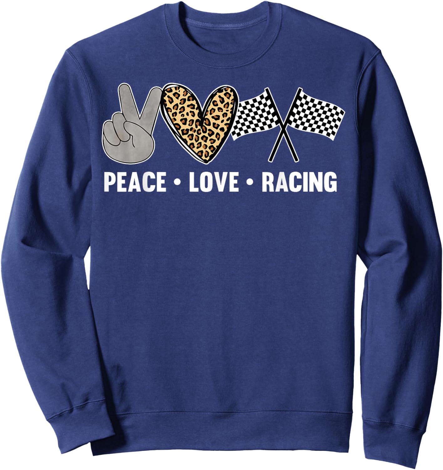 Women's Racing Design Kids Girls Peace Love Racing Race Flag Sweatshirt - Sweatshirt | Navy
