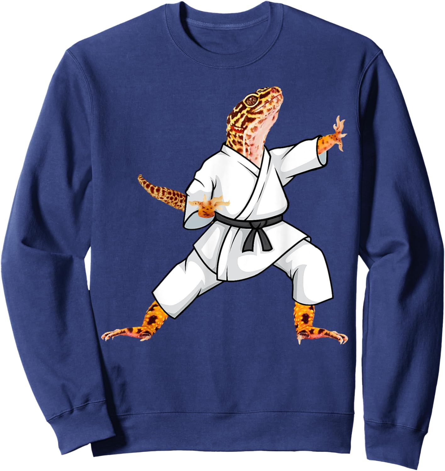 Funny Common leopard gecko doing Karate Samurai Ninja lizard Sweatshirt - Sweatshirt | Navy