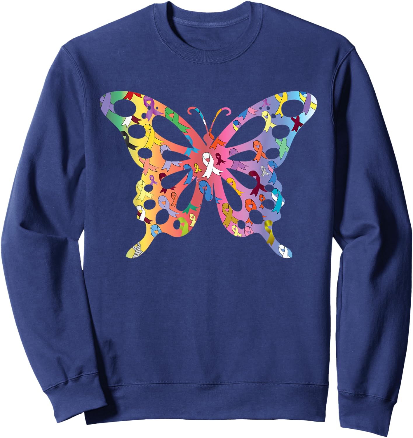 All Cancer Matters Awareness Butterfly All Ribbons Sweatshirt - Sweatshirt | Navy