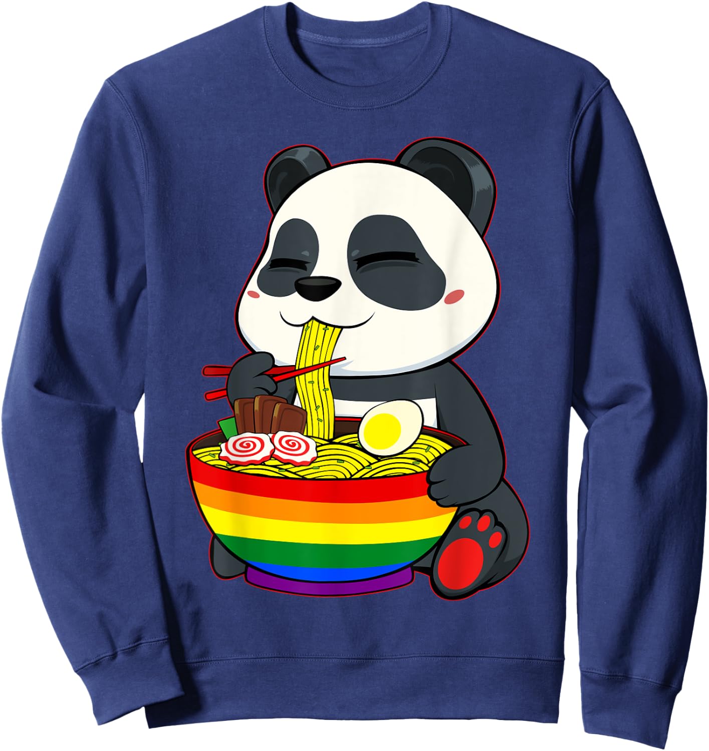 Panda Eating Ramen LGBT-Q Cute Rainbow Flag Gay Pride Ally Sweatshirt - Sweatshirt | Navy