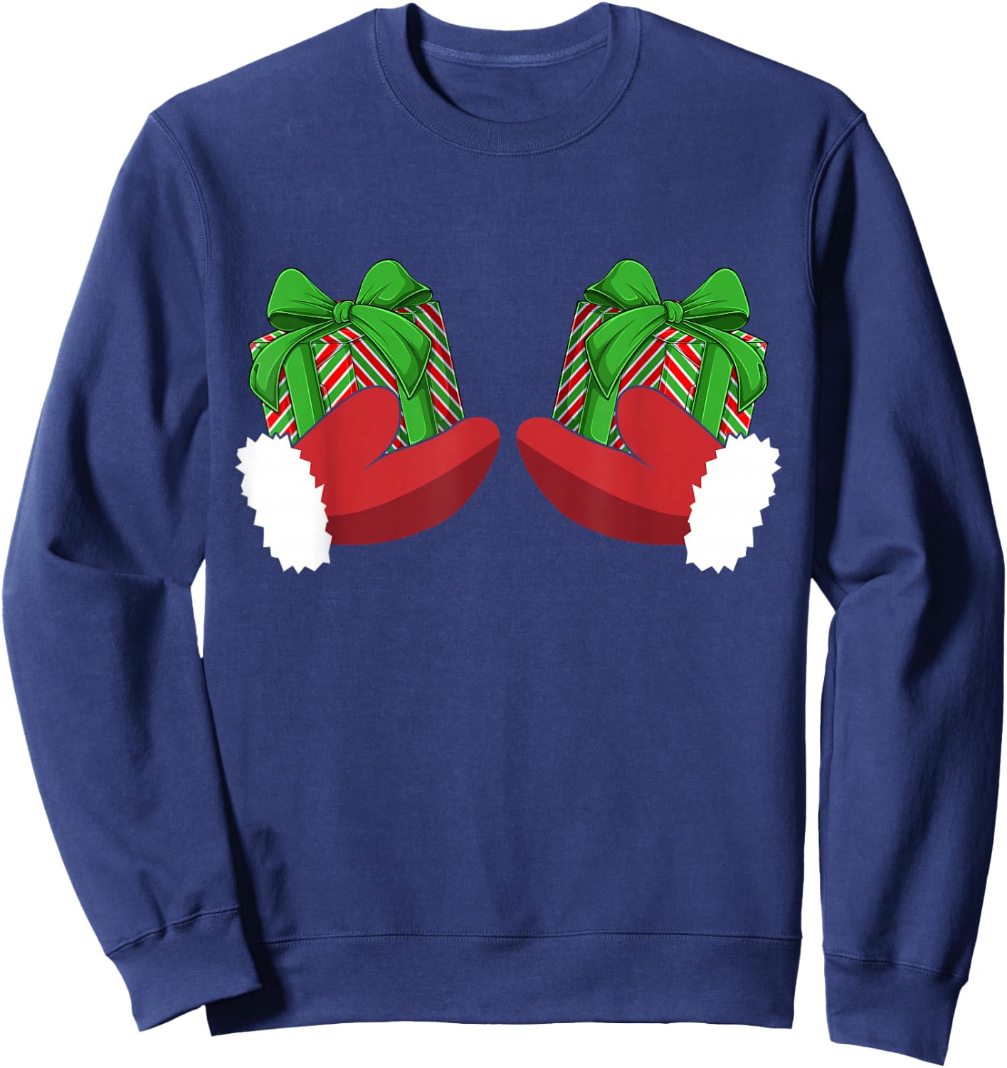 Christmas Boobs Santa Hands Holding Gifts Hand Bra Adult Sweatshirt - Sweatshirt | Navy