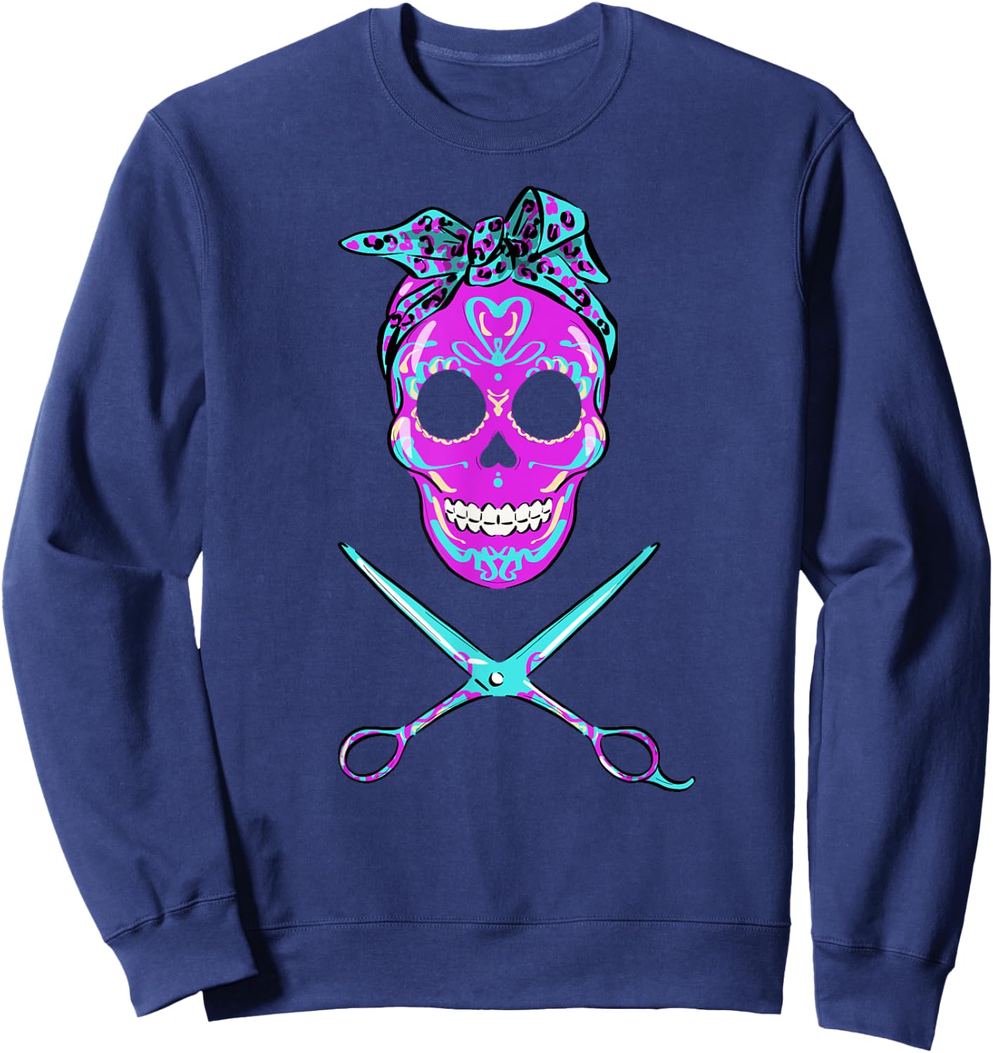 Vintage Sugar Skull Hair Stylist Funny hairstylist Sweatshirt - Sweatshirt | Navy