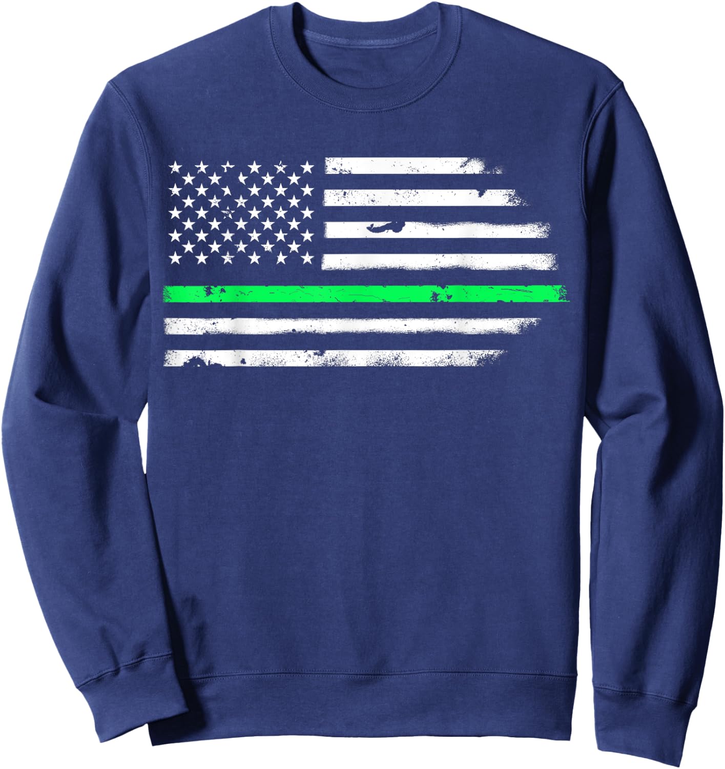 Vintage Thin Green Line Support USA American Flag Men Women Sweatshirt - Sweatshirt | Navy