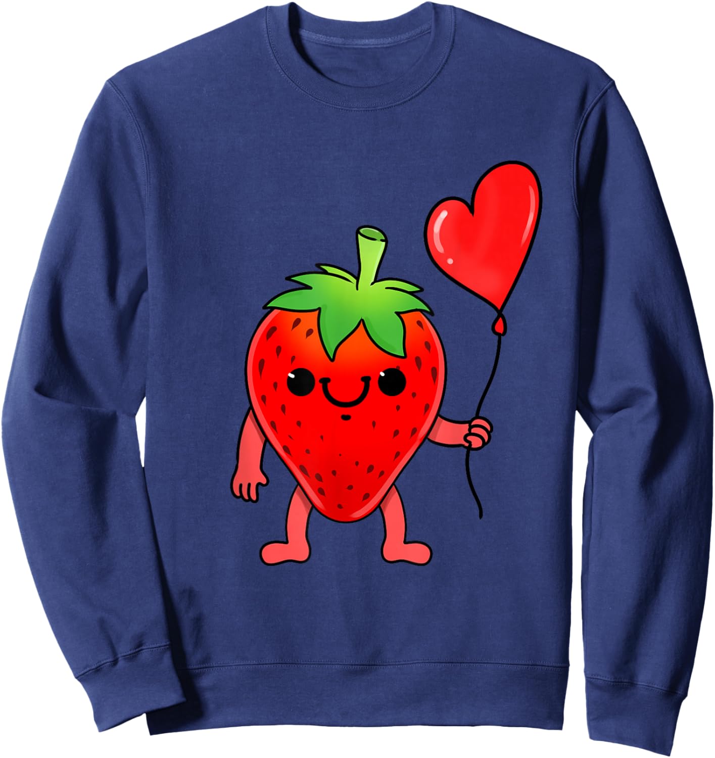 Strawberry With Heart Balloon Valentines Day Strawberry Sweatshirt - Sweatshirt | Navy