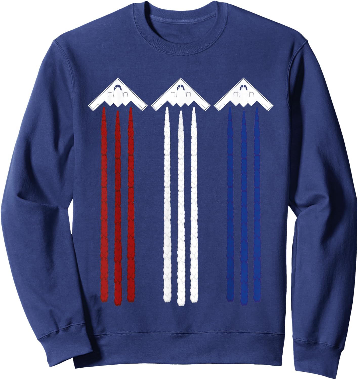 Jet Fighter & B-2 Spirit Bomber Patriotic Art 4th of July Sweatshirt - Sweatshirt | Navy