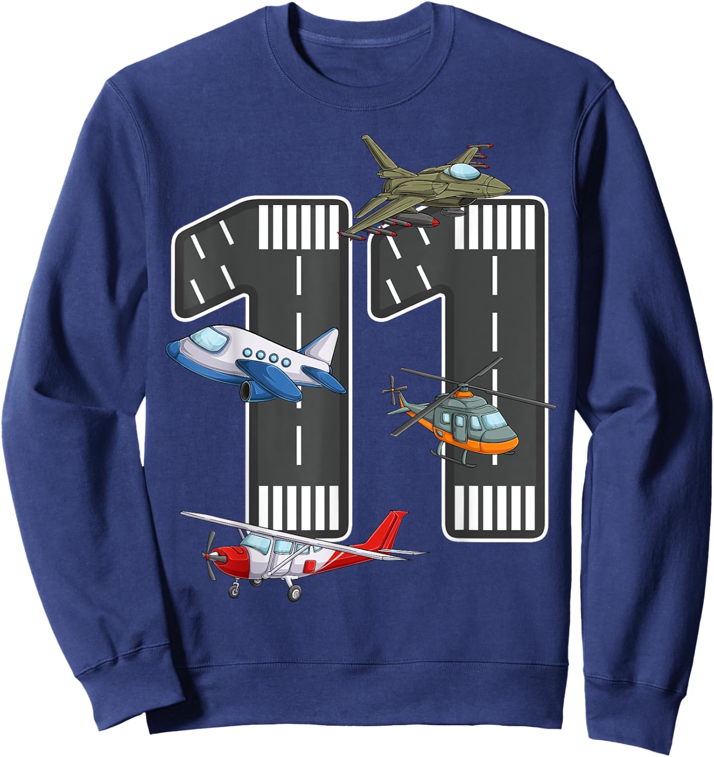 Little Pilot 11th Birthday Party 11 Eleven Year Old Airplane Sweatshirt - Sweatshirt | Navy