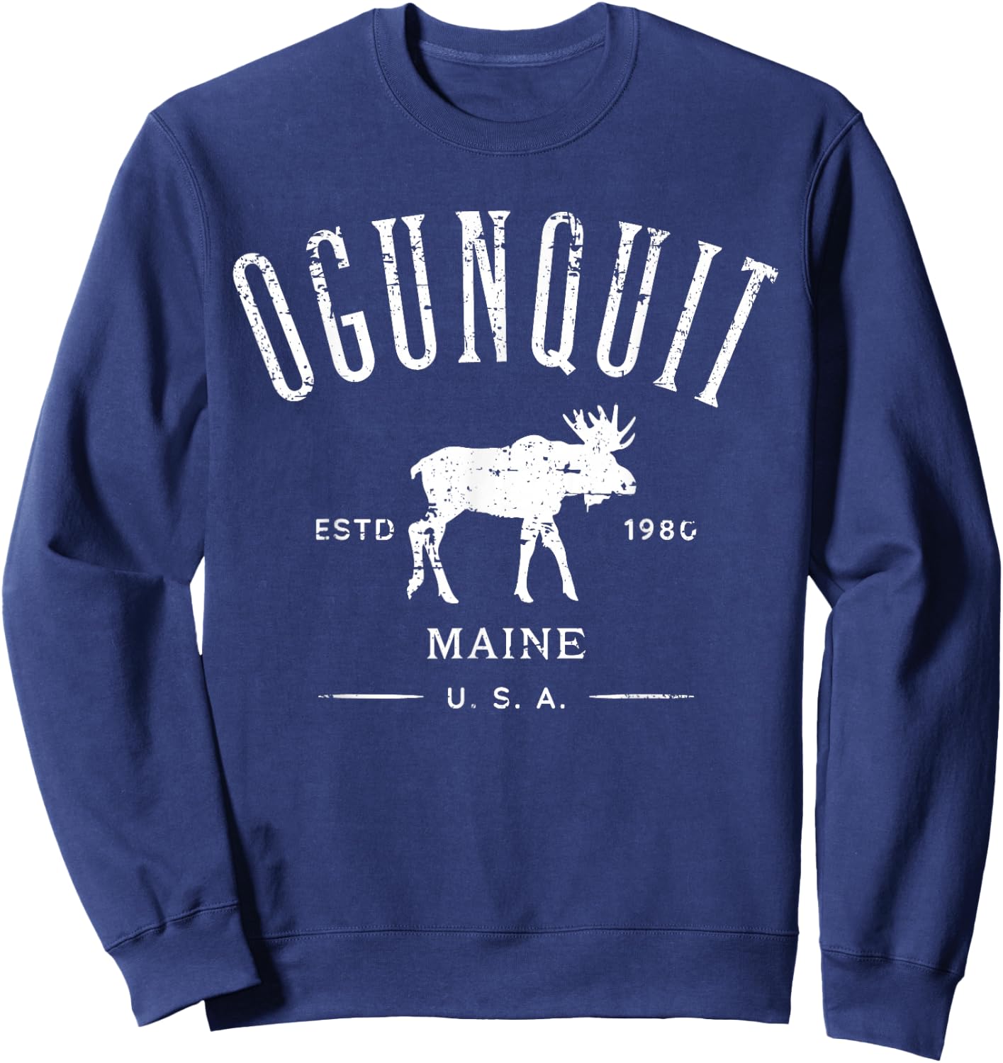 Ogunquit Maine USA with Moose Distressed Design Souvenir Sweatshirt - Sweatshirt | Navy