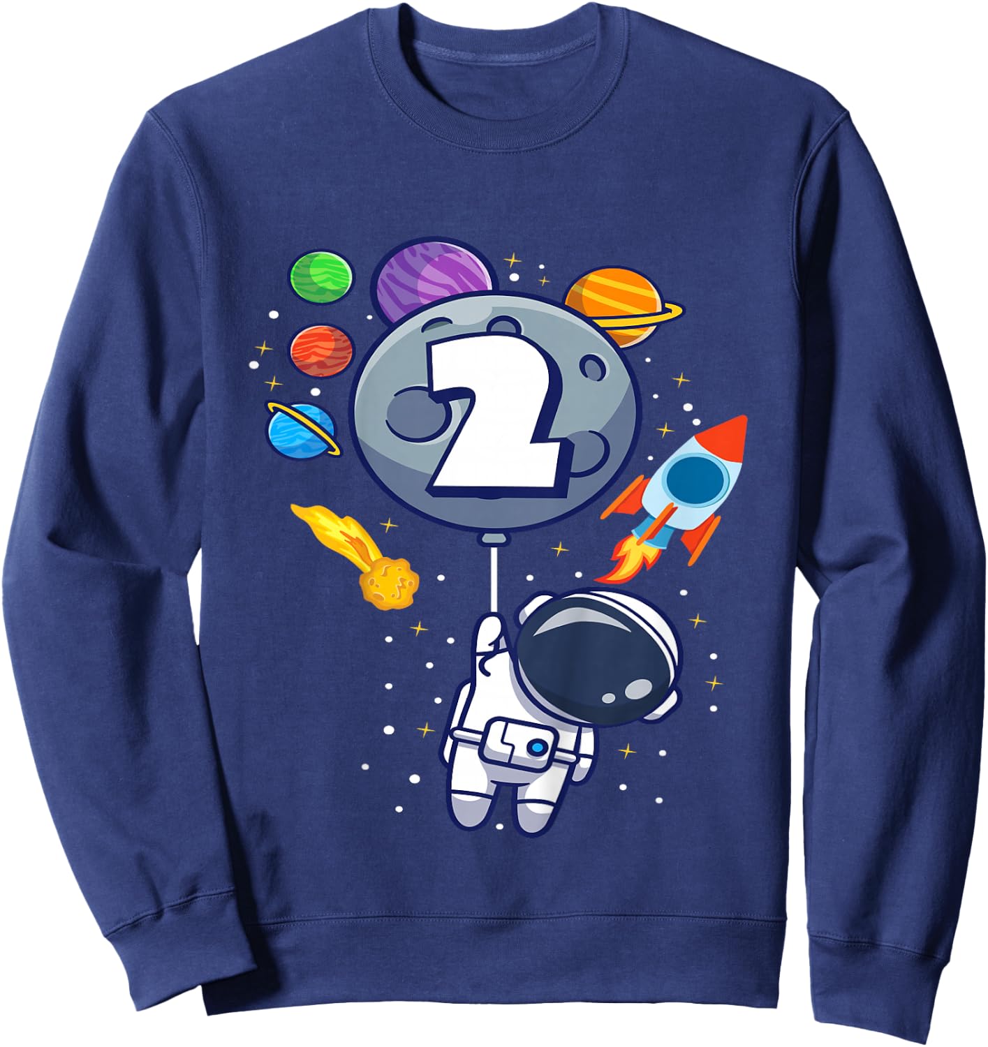 Kids Second Birthday Astronaut 2 Year Old Birthday Boy Sweatshirt - Sweatshirt | Navy