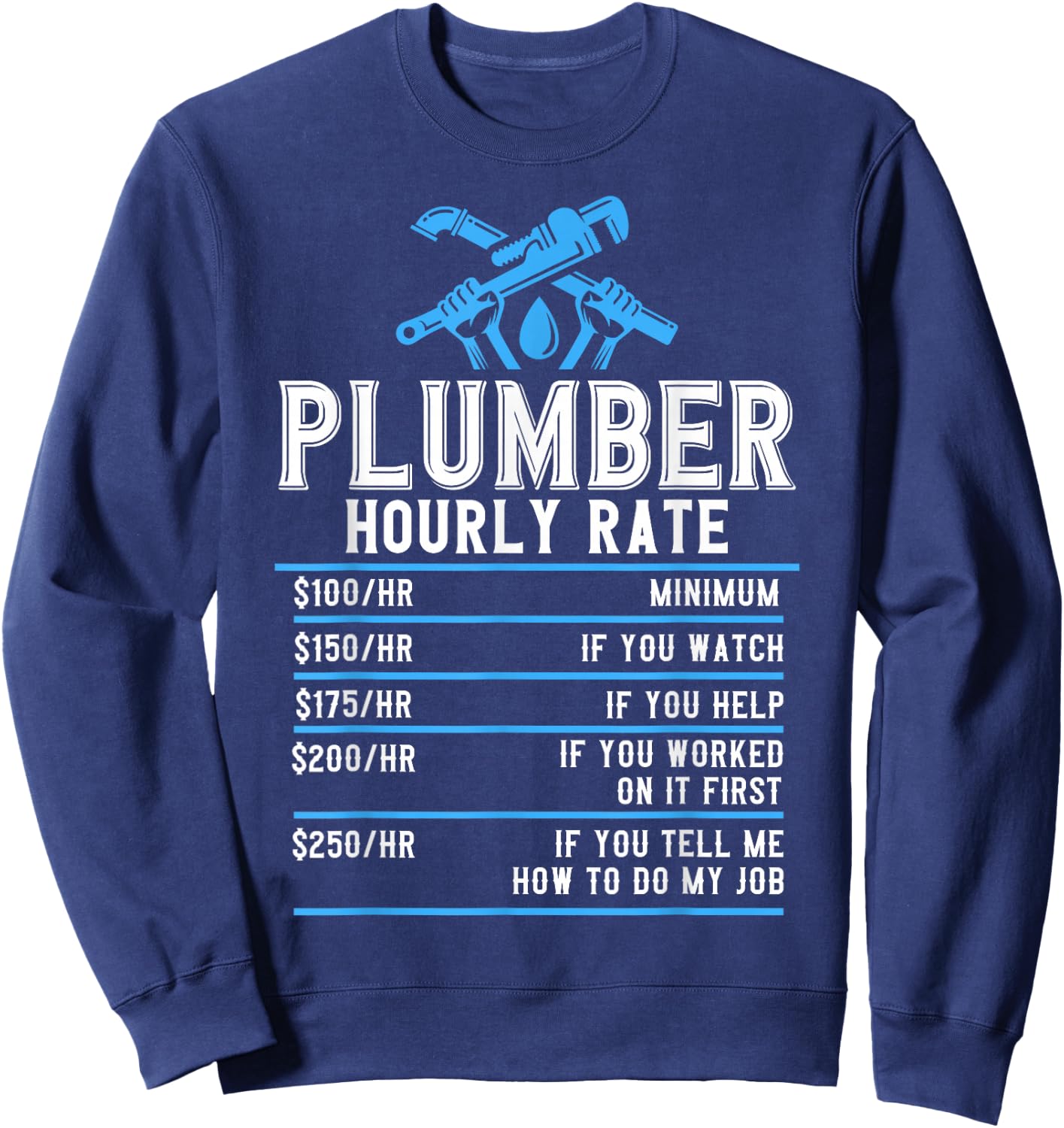 Plumbers Plumbing Plumber Hourly Rate Plumber Rate Sweatshirt - Sweatshirt | Navy