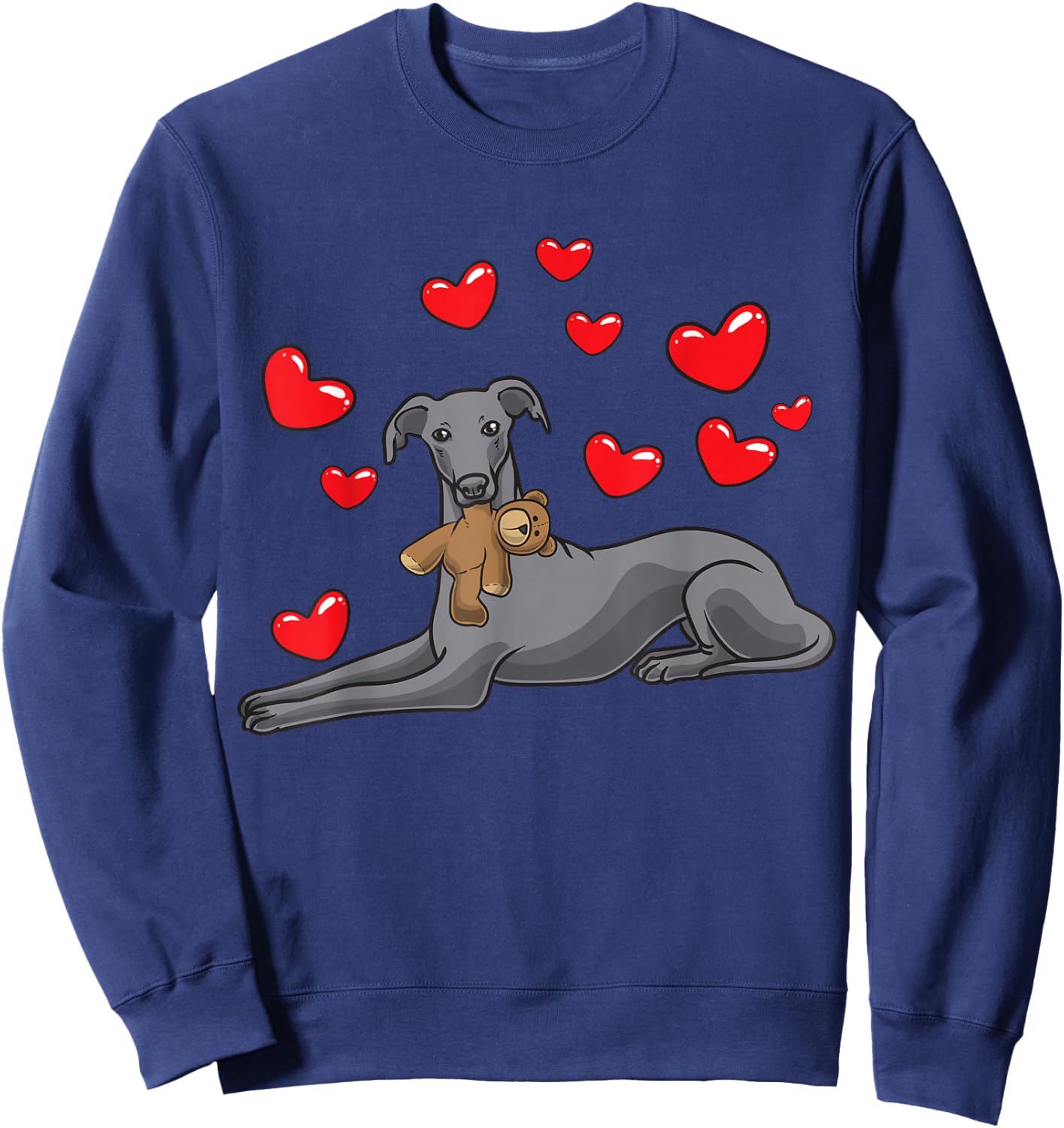 Italian Greyhound Dog With Stuffed Animal And Hearts Sweatshirt - Sweatshirt | Navy