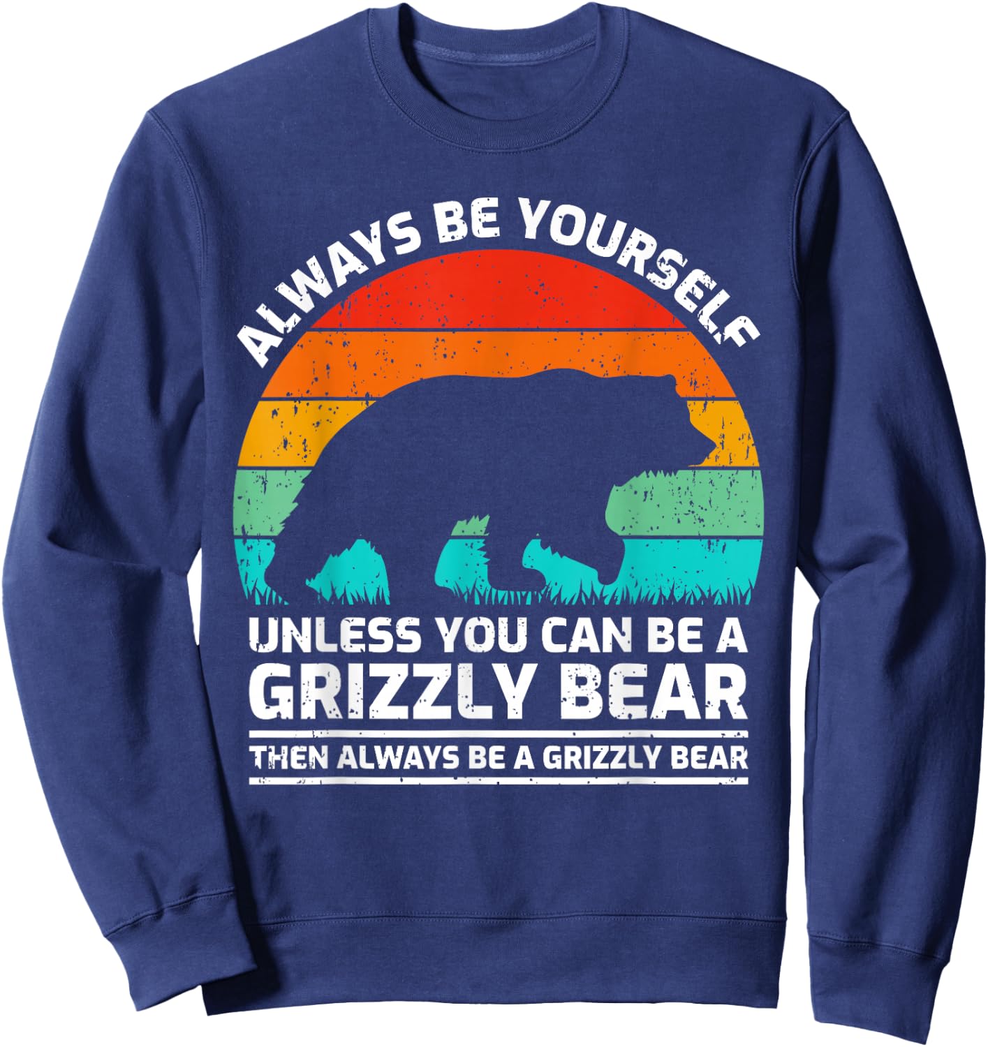 Vintage Grizzly Bear Animal Lover Retro Cute Grizzly Bear Sweatshirt - Sweatshirt | Navy