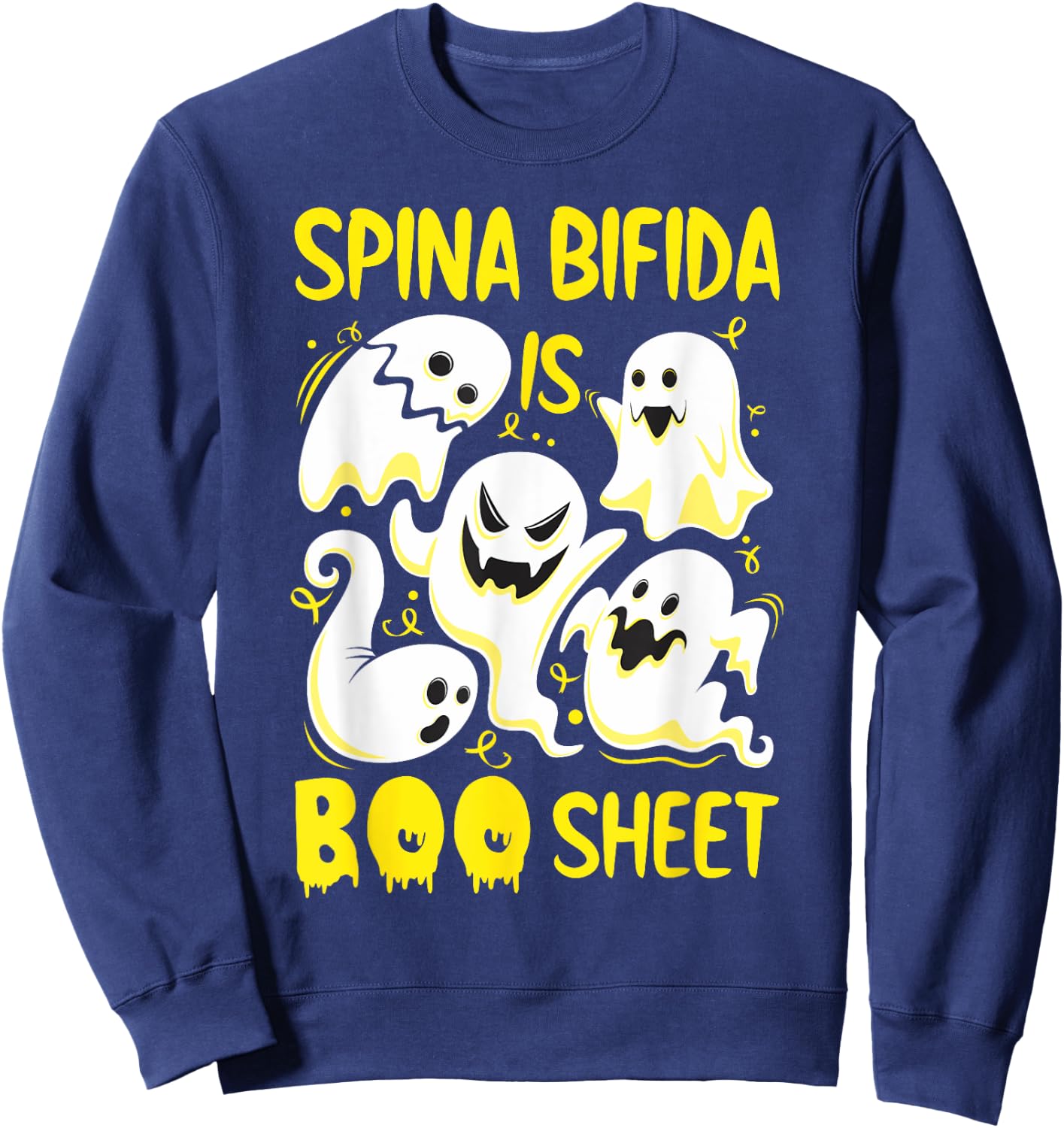 Spina Bifida is Boo Sheet Yellow Boos Funny Halloween Ghost Sweatshirt - Sweatshirt | Navy