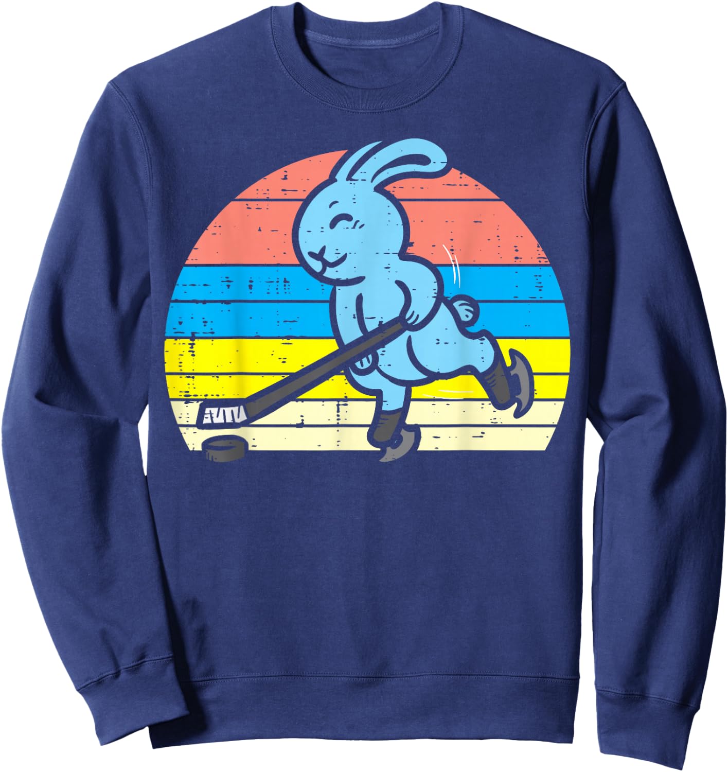 Easter Bunny Playing Ice Hockey Retro Sports Men Women Kids Sweatshirt - Sweatshirt | Navy