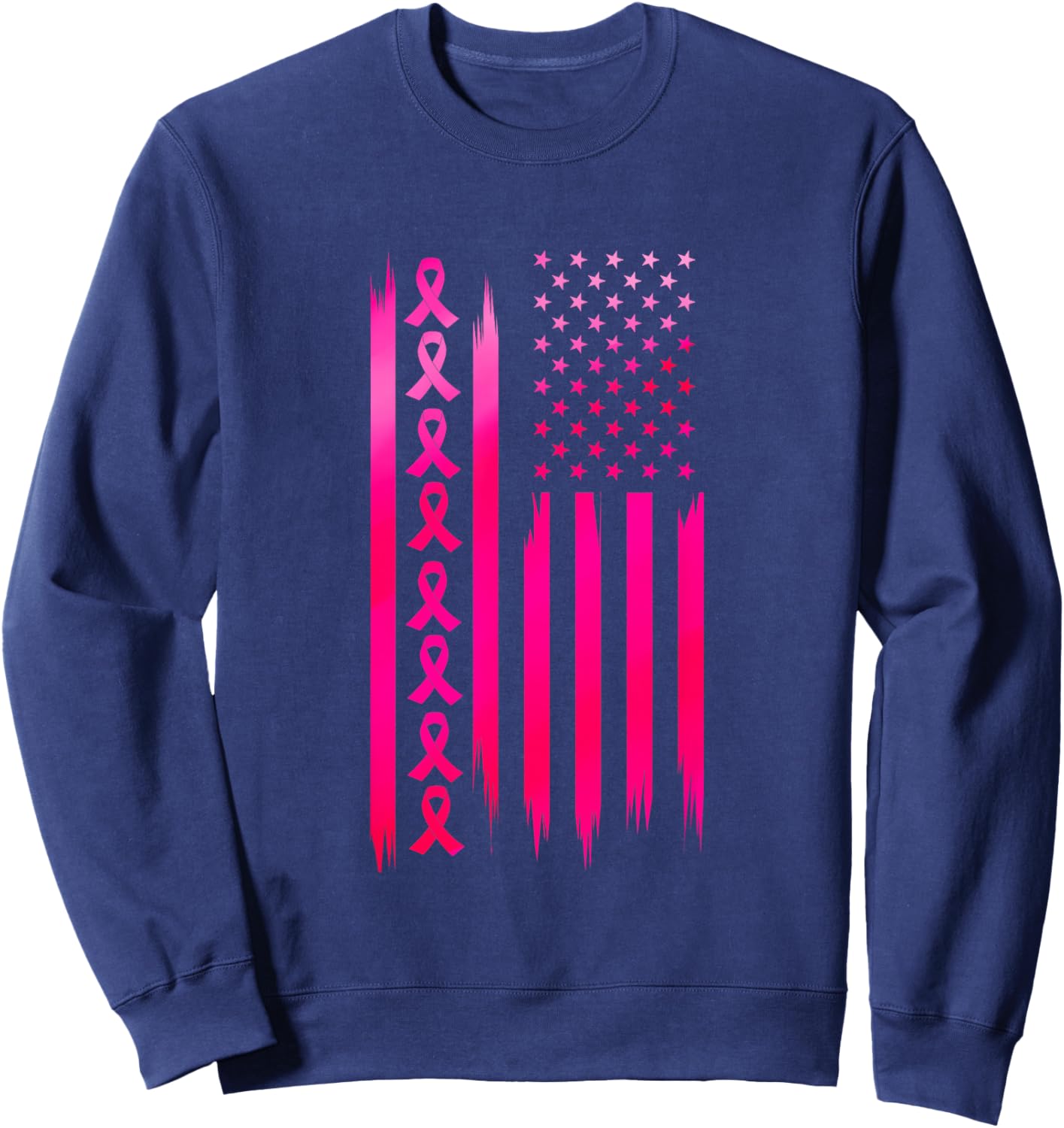 American Flag Fighting Breast Cancer - Awareness Sweatshirt - Sweatshirt | Navy