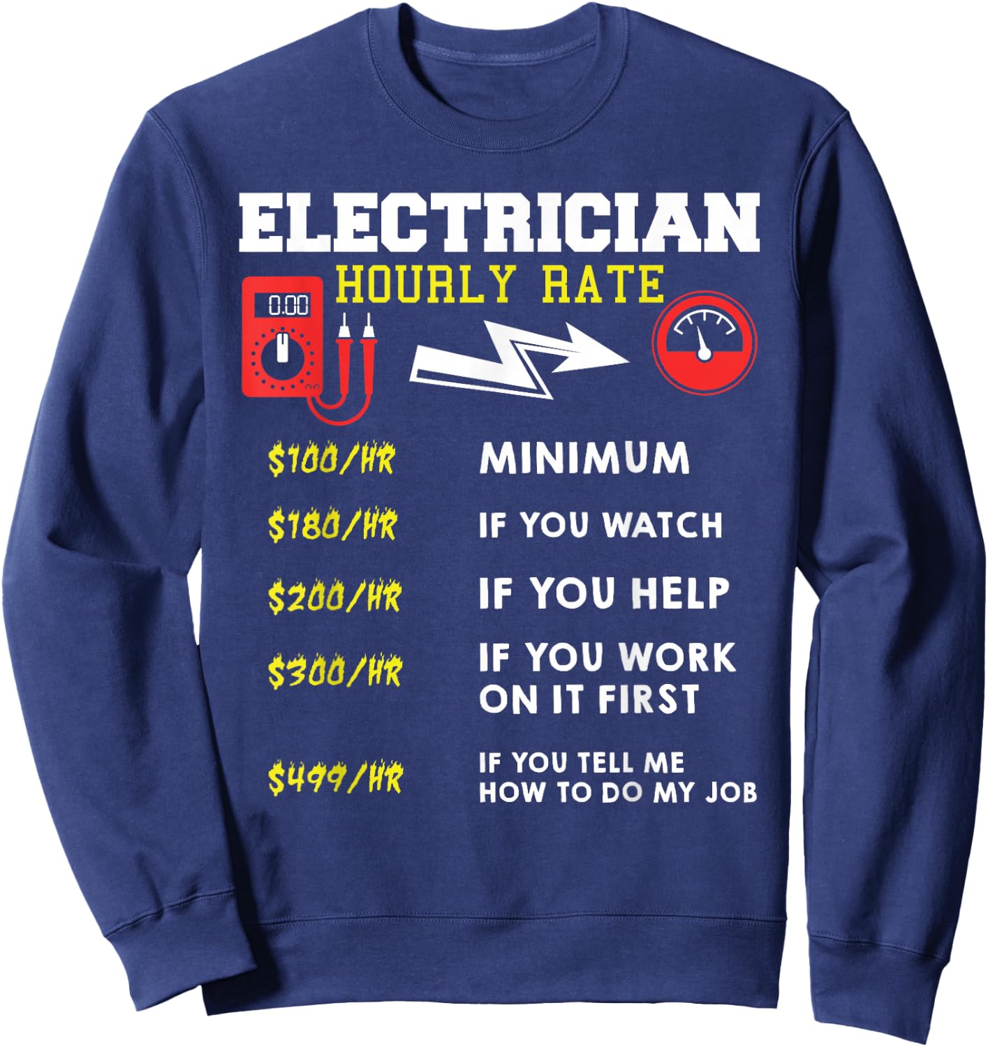 Hourly Rate Gift Electrician | Funny Electrician Sweatshirt - Sweatshirt | Navy
