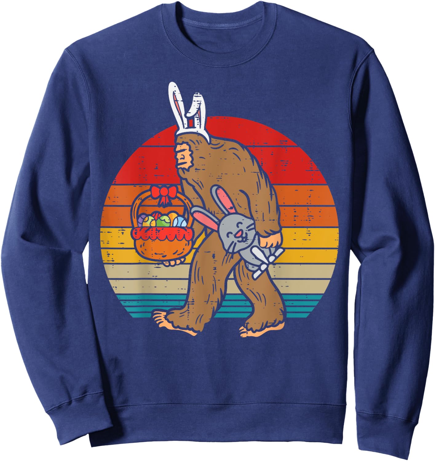 Bigfoot Easter Bunny Eggs Retro Sasquatch Men Women Kids Sweatshirt - Sweatshirt | Navy