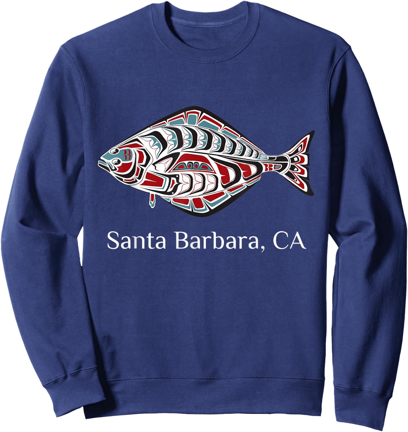 Santa Barbara California Halibut PNW Native American Indian Sweatshirt - Sweatshirt | Navy