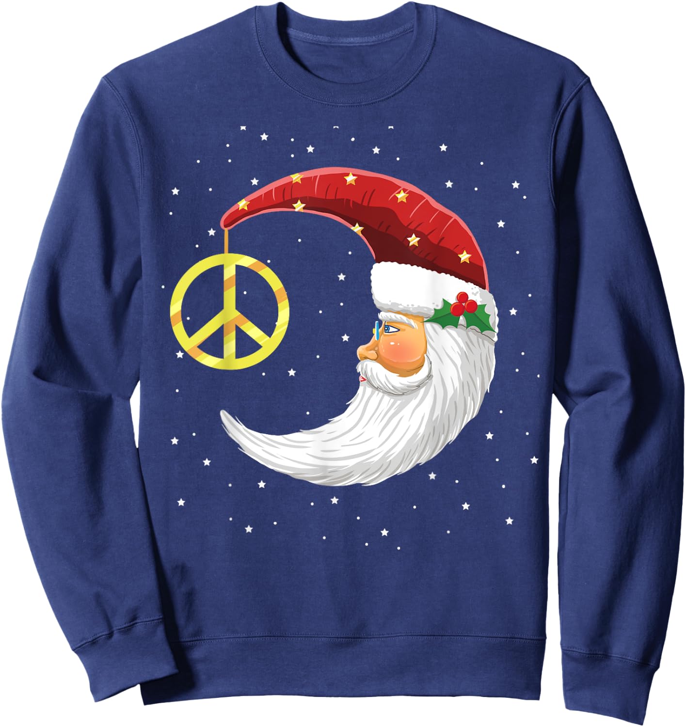 Santa Clause Moon And Star Peace Sign Christmas Dream Sweatshirt - Sweatshirt | Navy