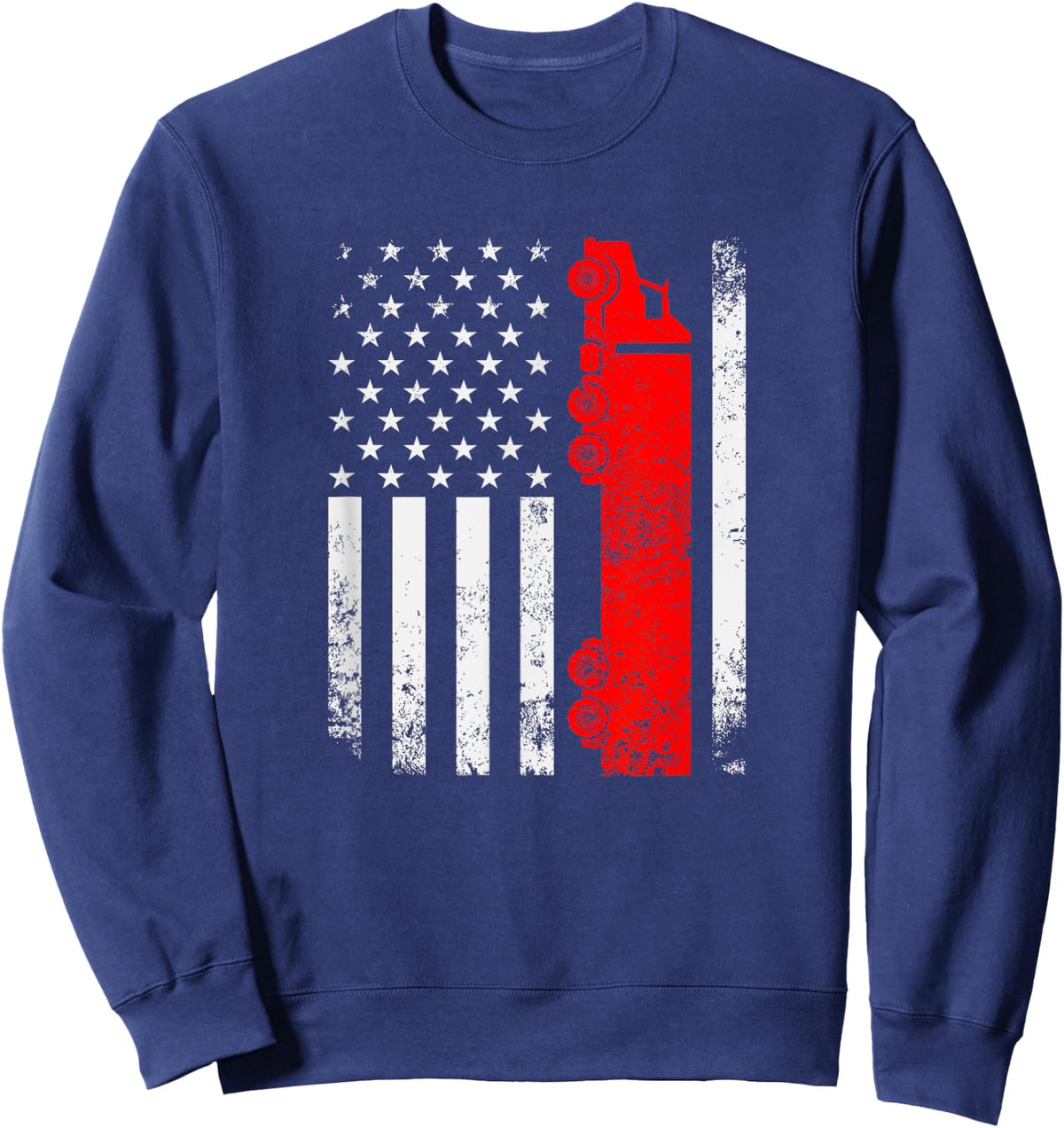 Vintage USA Truck Driver American Flag Father's Day Trucker Men Sweatshirt - Sweatshirt | Navy