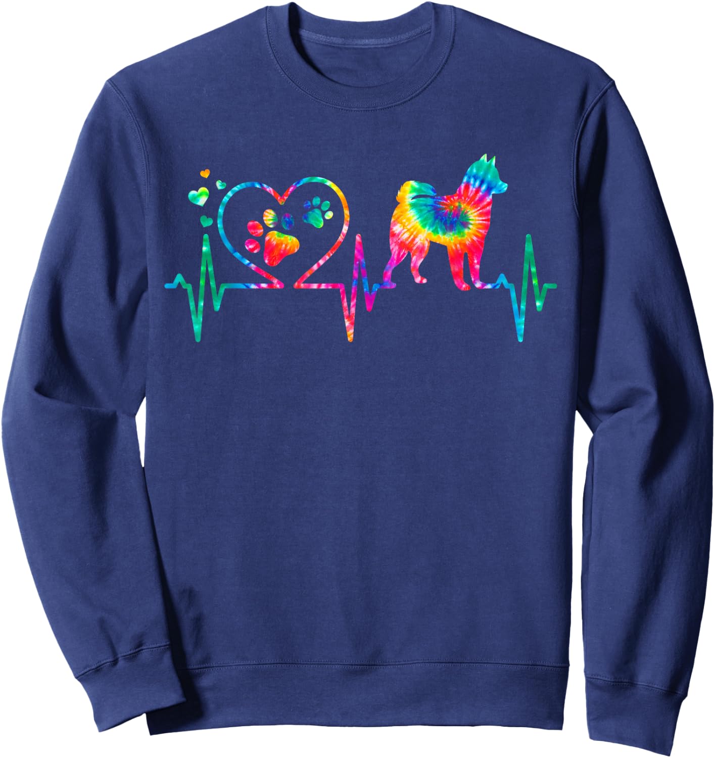 Alaskan Klee Kai Mom Dad Heartbeat Tie Dye Dog Gift Sweatshirt - Sweatshirt | Navy
