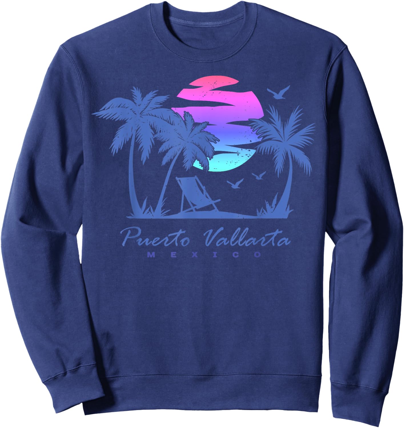 PUERTO VALLARTA Mexico Beach Vacation Retro Vintage Sunset Sweatshirt - Sweatshirt | Navy