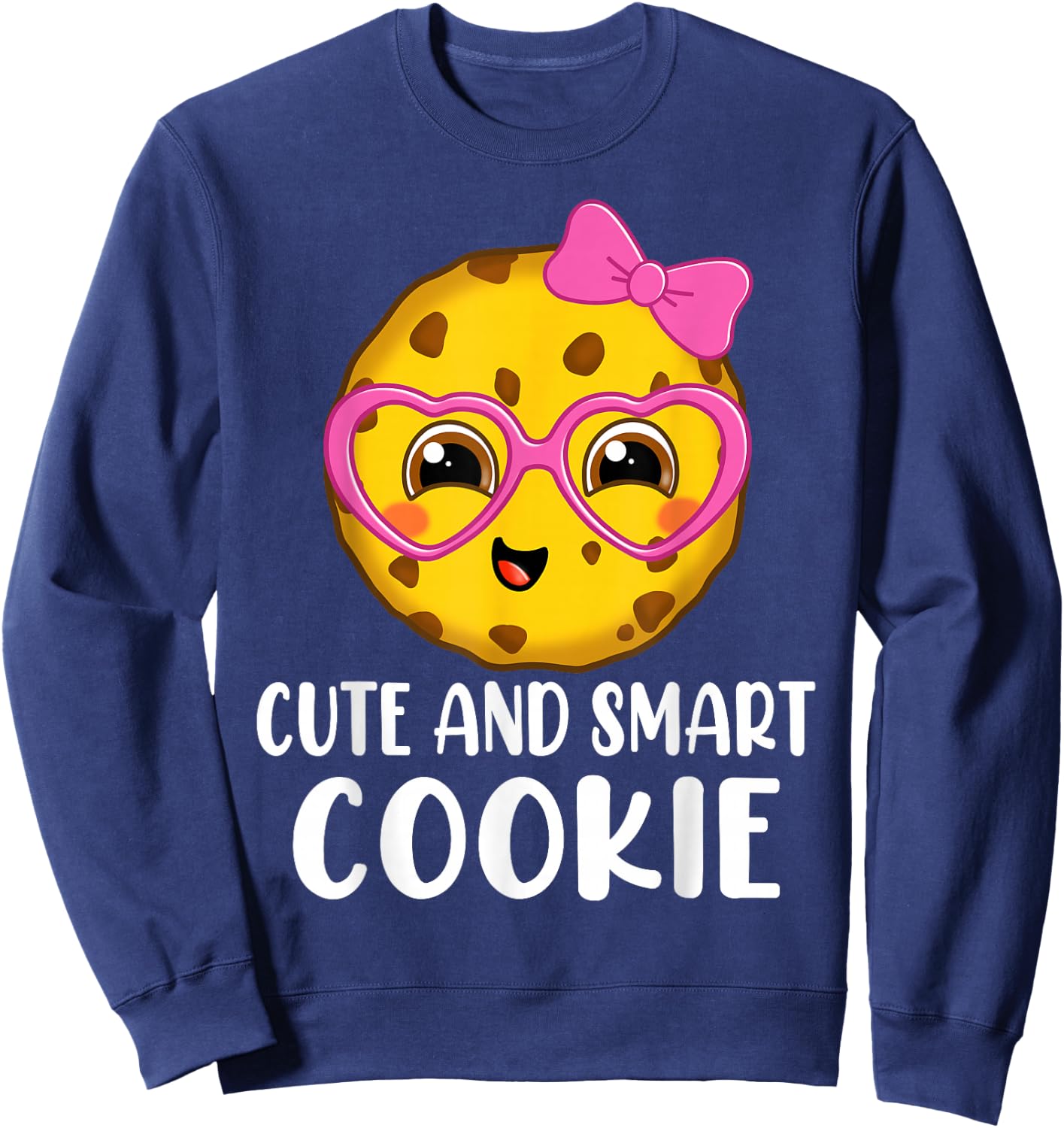 Cute and Smart Cute Kawaii Cookie heart glasses and pink bow Sweatshirt - Sweatshirt | Navy