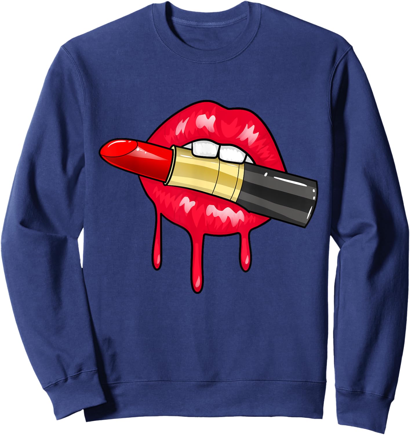Women's Red Lipstick Juicy Sexy Lips Makeup Lip Color Sweatshirt - Sweatshirt | Navy