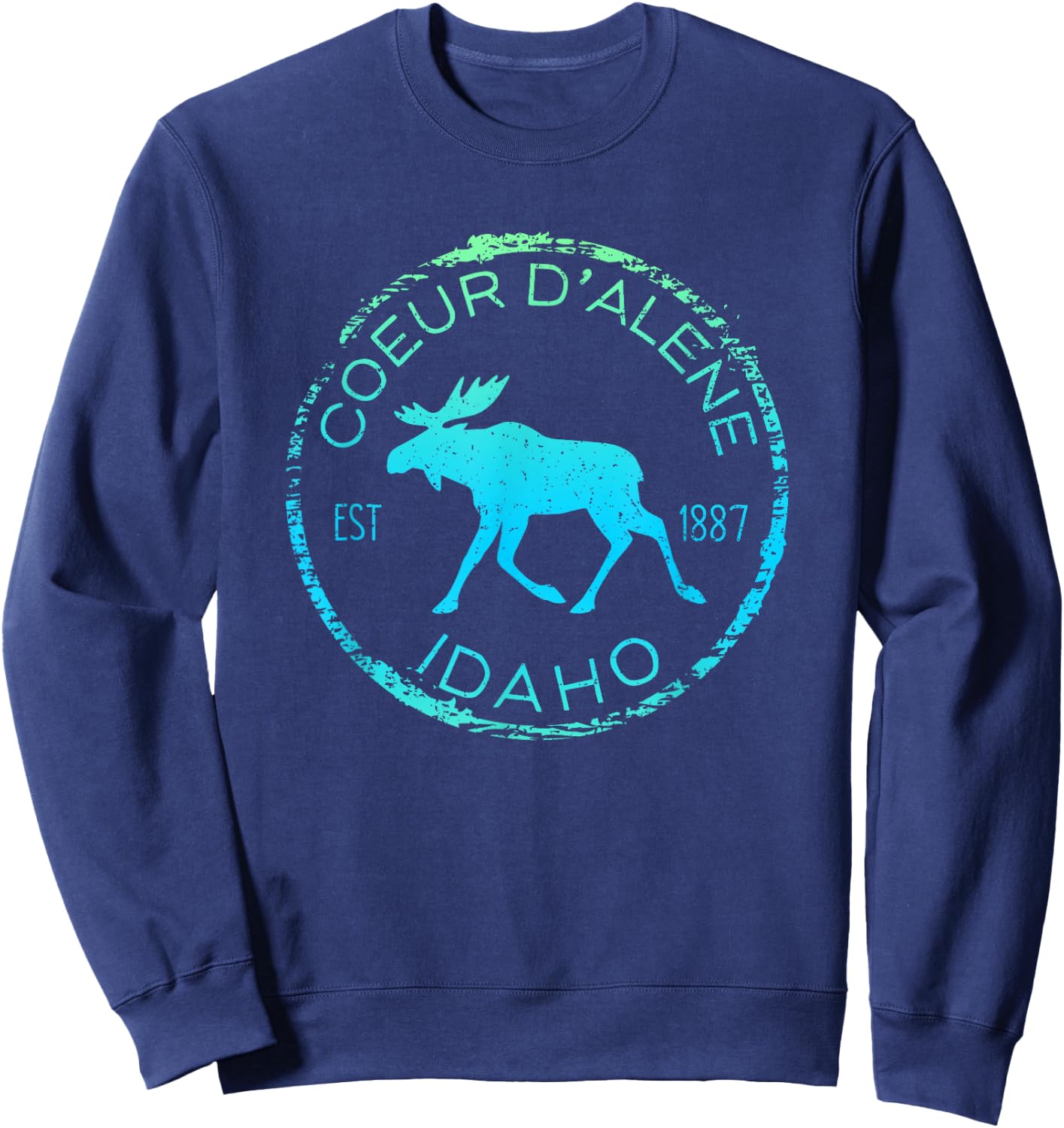 Coeur d'Alene Moose Design Weathered Idaho Souvenir Hiking Sweatshirt - Sweatshirt | Navy