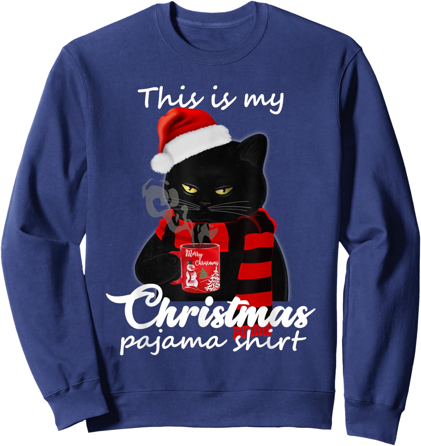 This Is My Christmas Pajama Shirt Funny Cat and Coffee Lover Sweatshirt - Sweatshirt | Navy