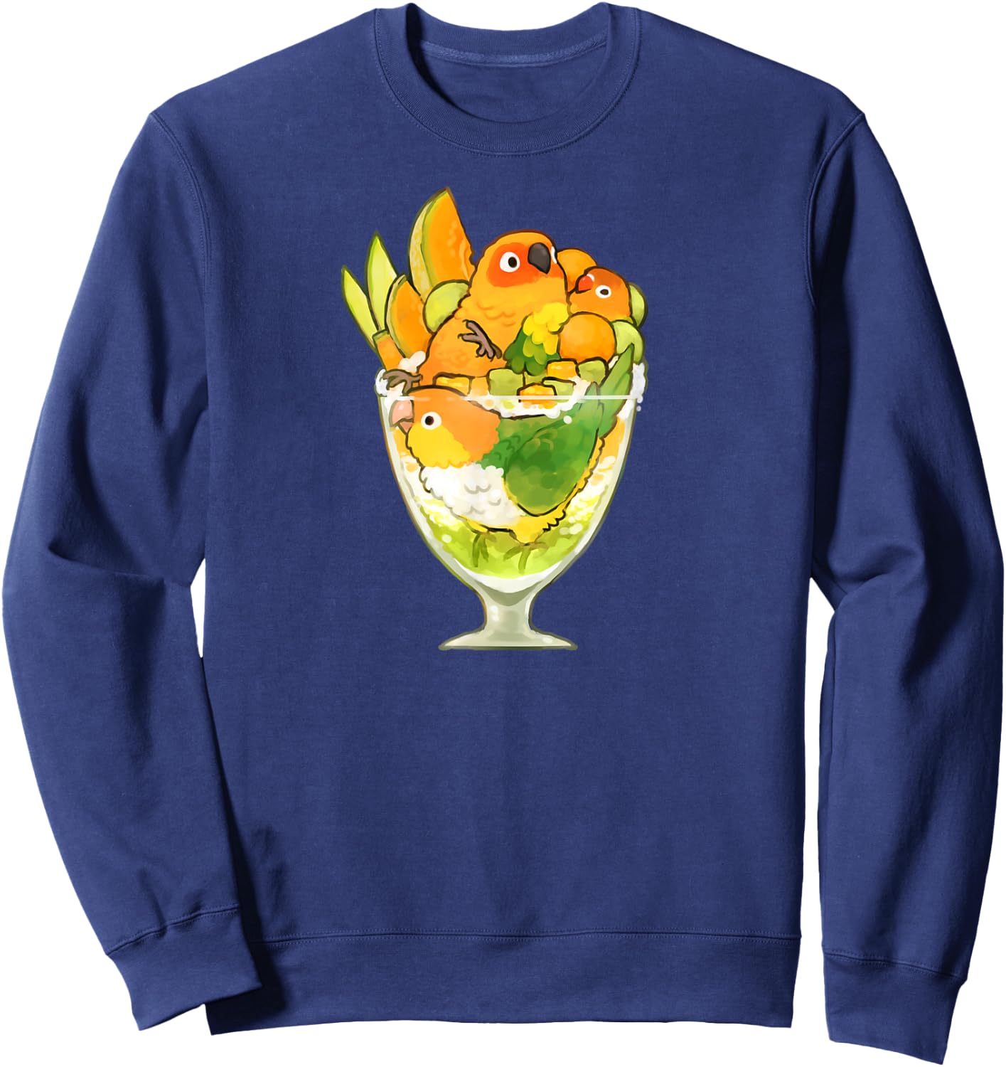 Bird Parfait (Orange) Sun Conure Caique Lovebird Sweatshirt - Sweatshirt | Navy