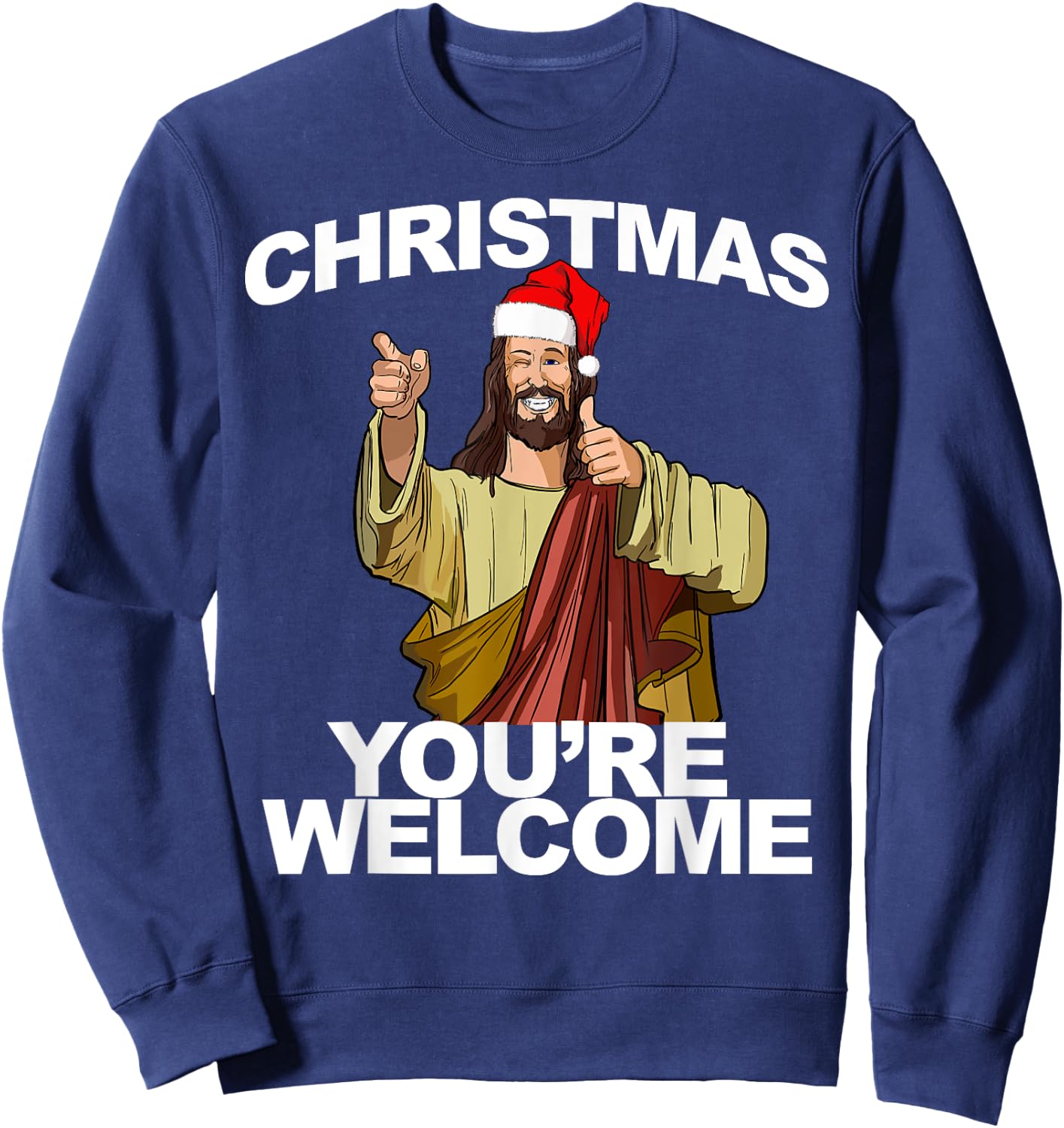 Miftees Christmas Christmas You're Welcome Funny Jesus Birthday Black Red Adult Classic Fit Short Sleeve Cotton Polyester Sweatshirt - Sweatshirt | Navy