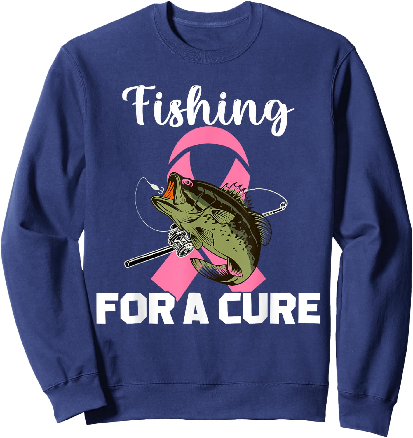 Fishing For A Cure Breast Cancer Awareness Fisher Warrior Sweatshirt - Sweatshirt | Navy