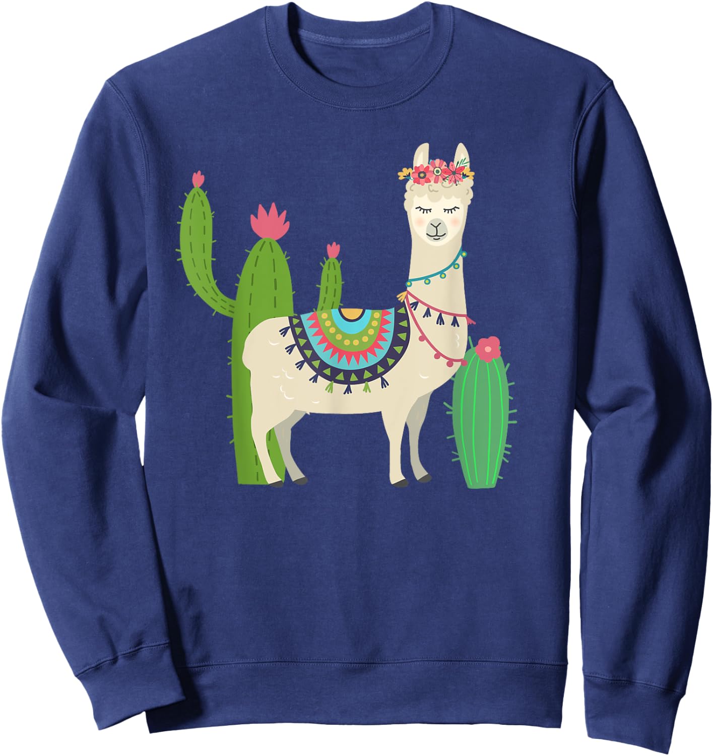 Cute Llama With Flower & Cactus / Llama Lover Gift Sweatshirt - Sweatshirt | Navy