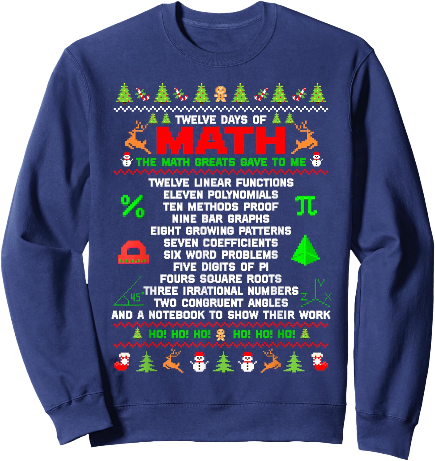 Twelve Days Of Math Teacher Students Ugly Sweater Christmas Men Women Kids Sweatshirt - Sweatshirt | Navy