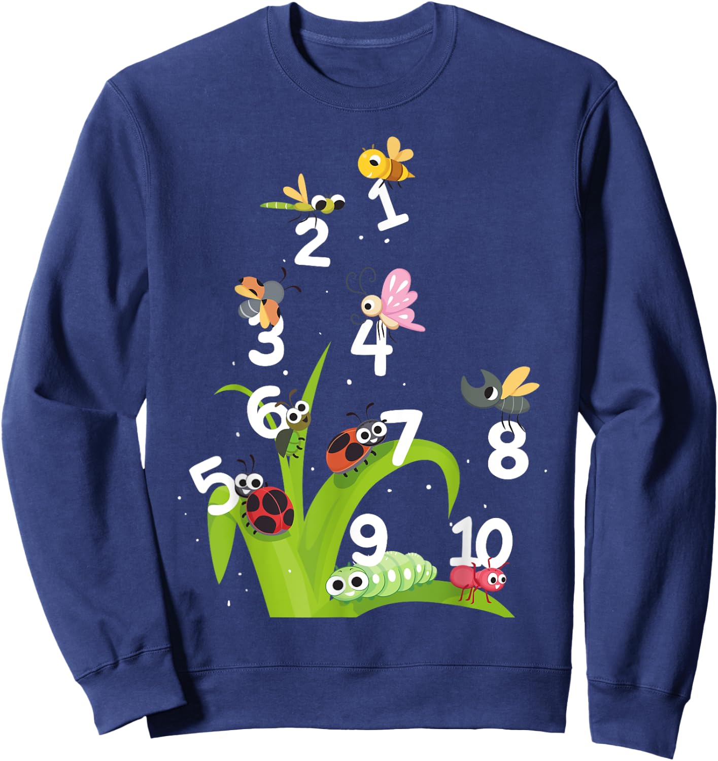 Nursery School Pre K Numbers and Insects Teachers Kids Sweatshirt - Sweatshirt | Navy