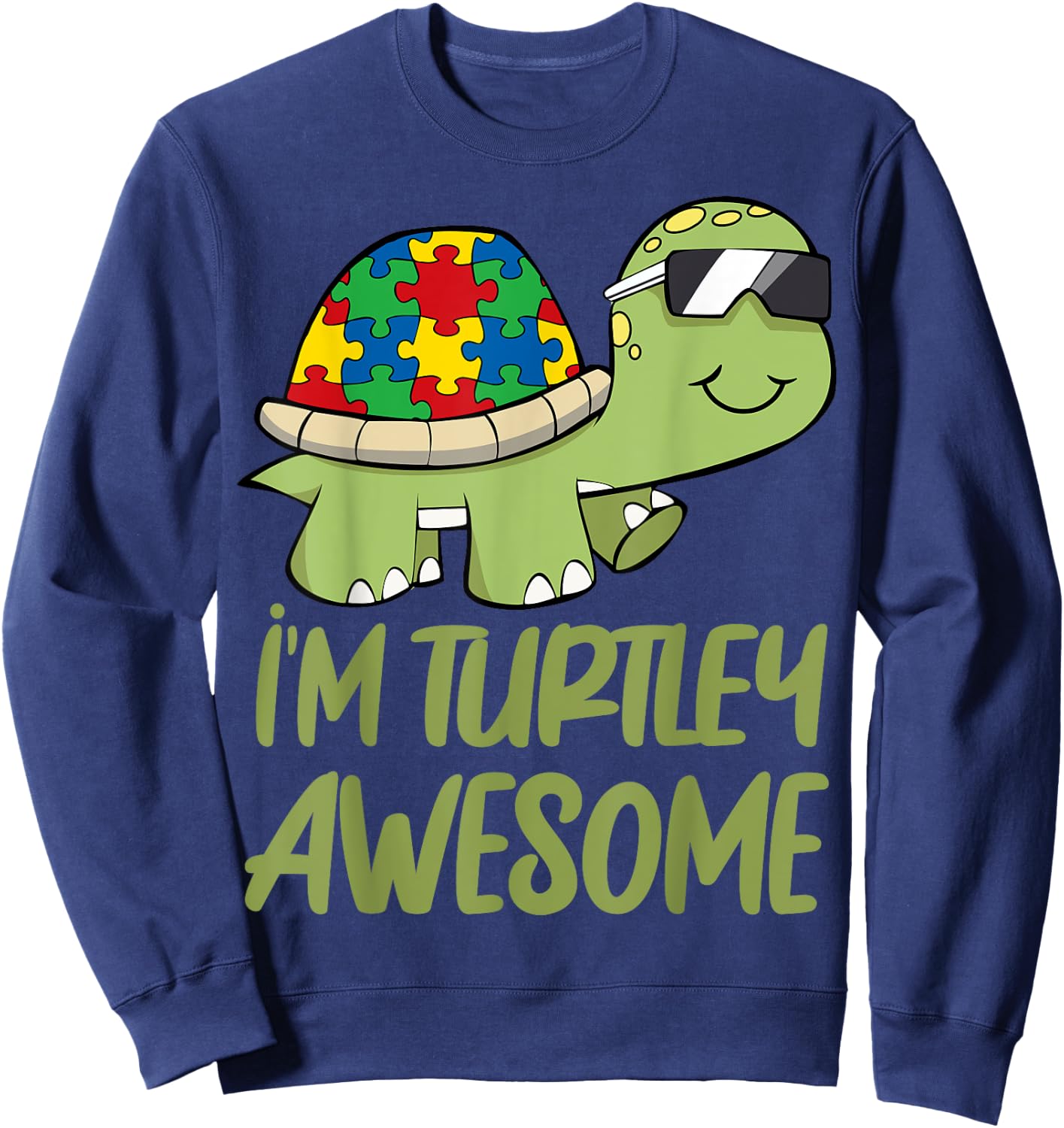 Turtle Awesome Autism Awareness Puzzle Piece Sweatshirt - Sweatshirt | Navy