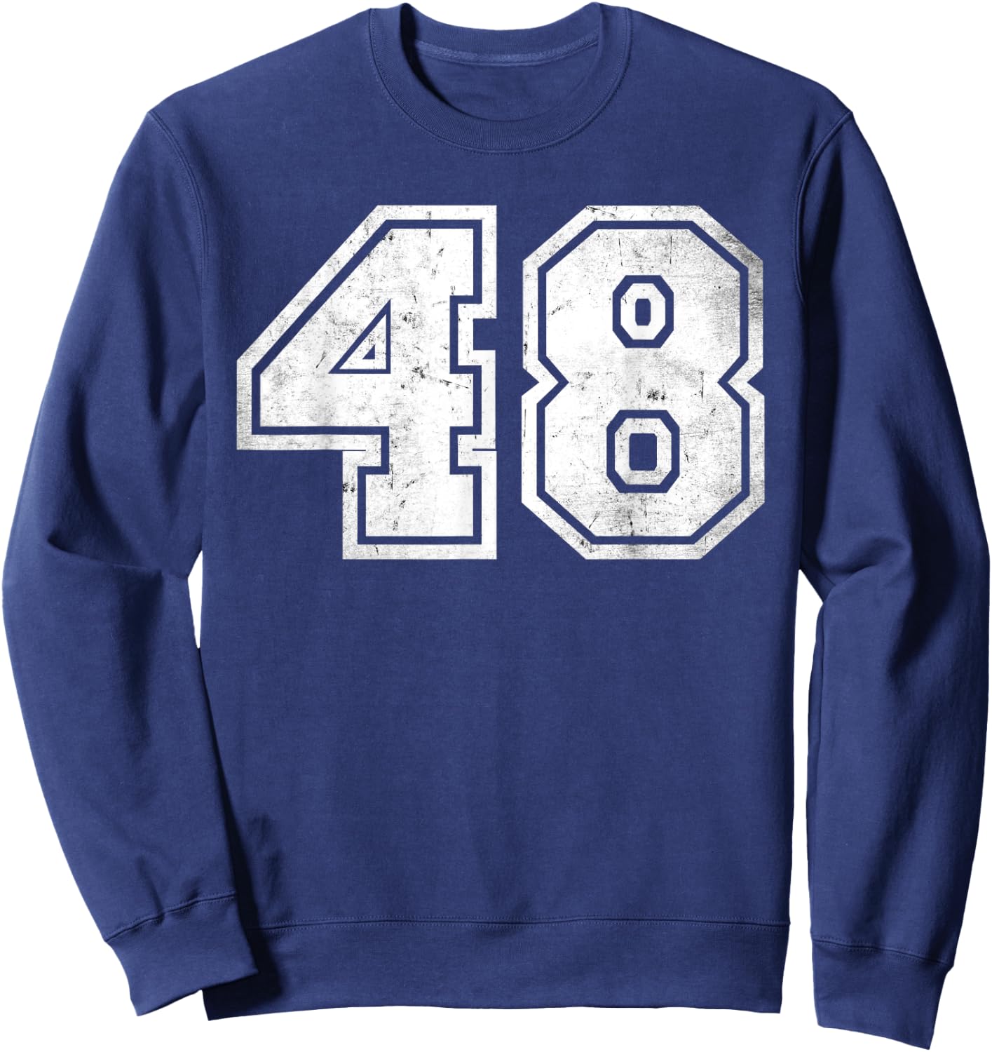 Distressed Number #48 Sport White Number Sweatshirt - Sweatshirt | Navy