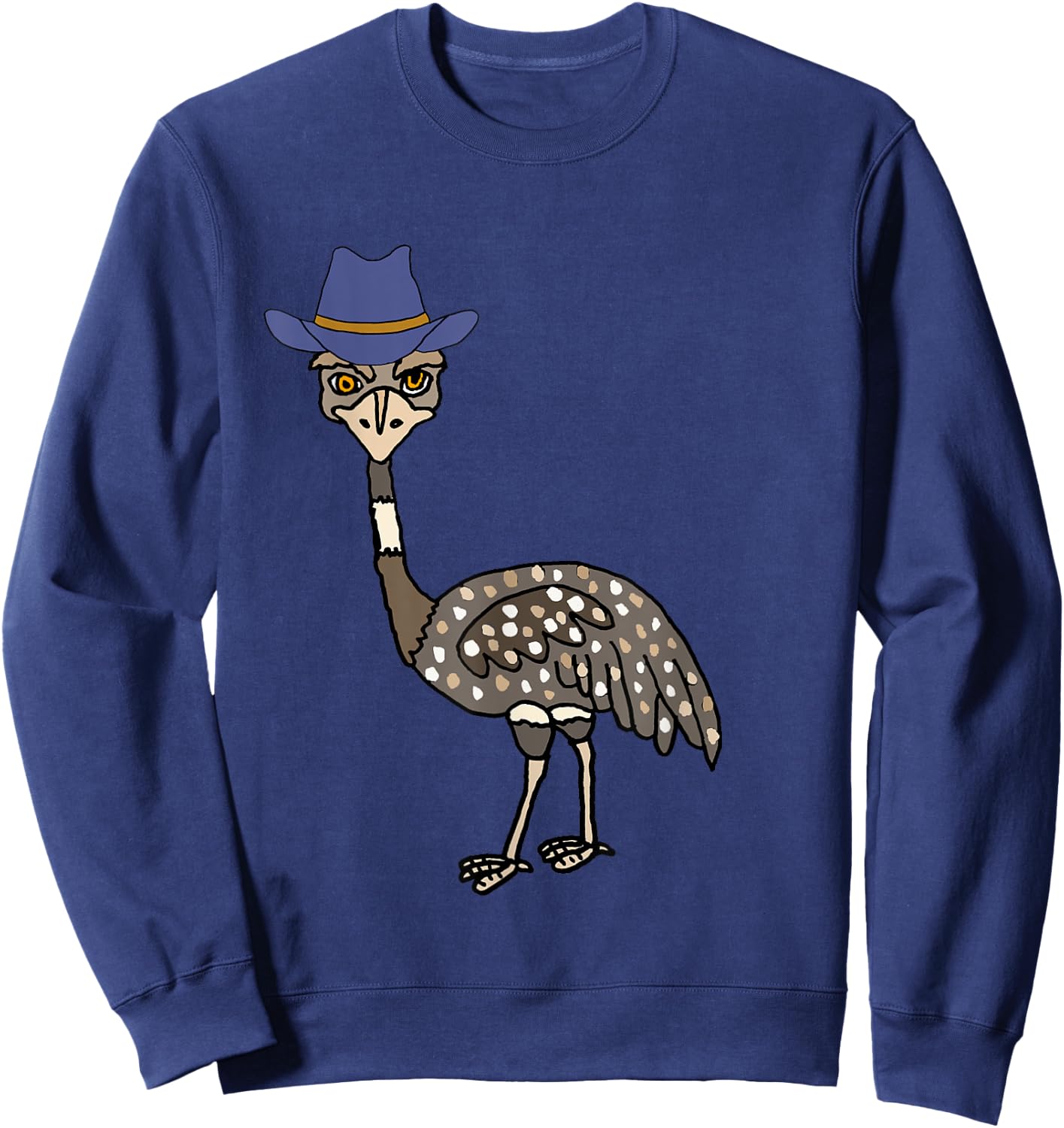 Smileteesanim Funny Emu Bird wearing Cowboy hat Cartoon Sweatshirt - Sweatshirt | Navy