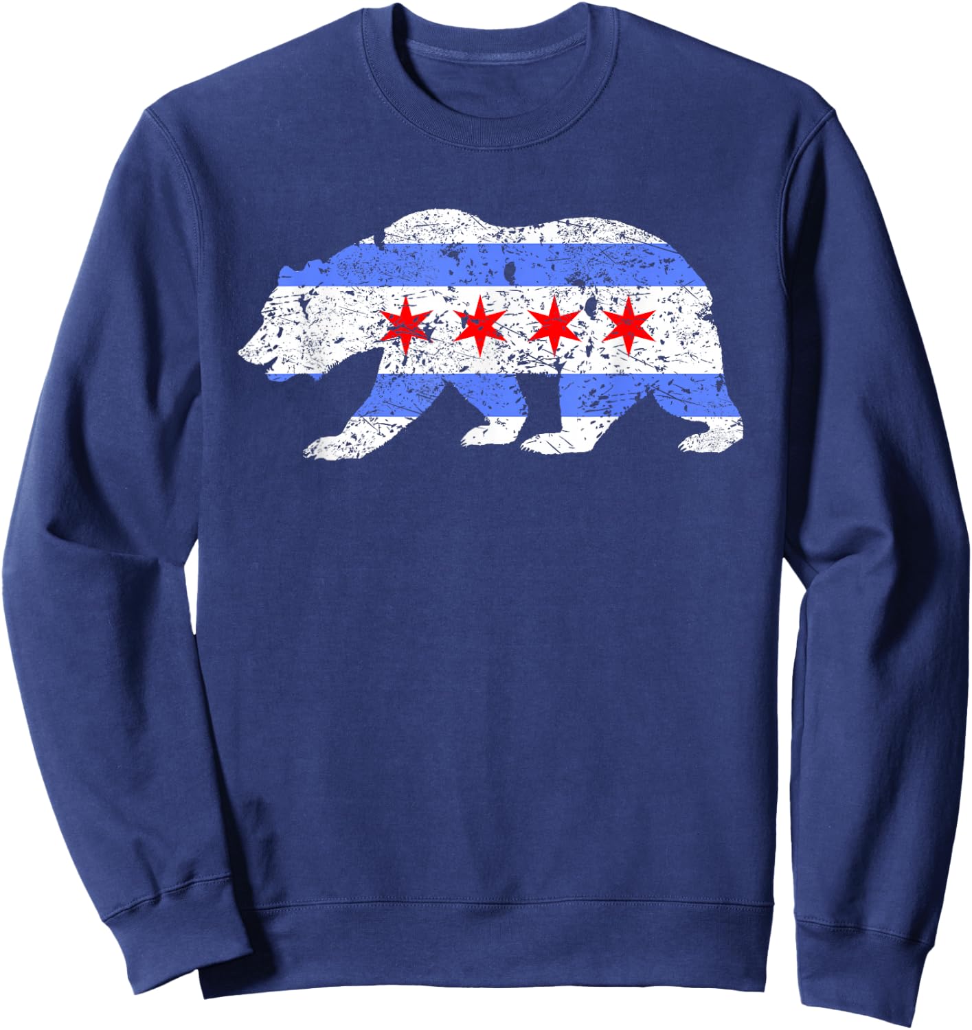 Chicago City Flag Distressed Bear Gift Sweatshirt - Sweatshirt | Navy